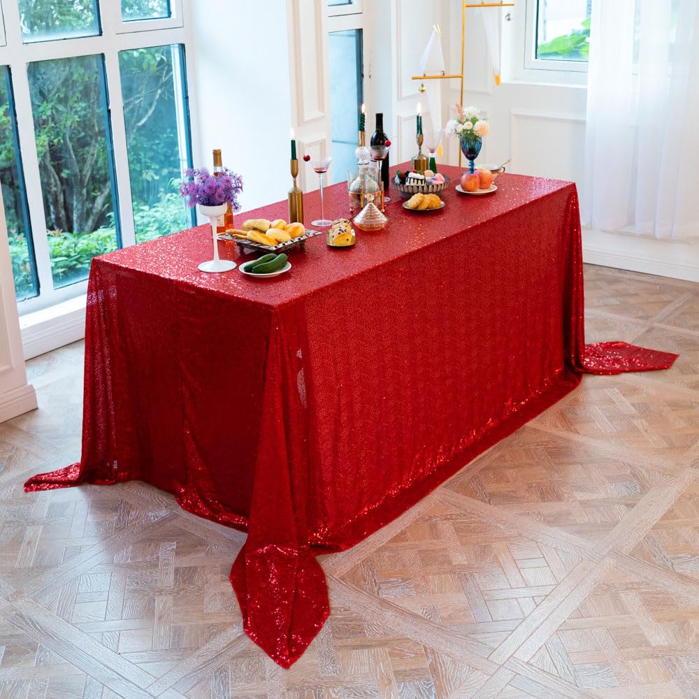 Mateju Falda de Mesa Rectangular/Cuadrado Mantel, Purpurina Lavable Mantel Mesa Cóctel Cubre Protector de Mesa para Bar Fiesta de Cumpleaños Banquete de Boda (180x280cm,Rojo)