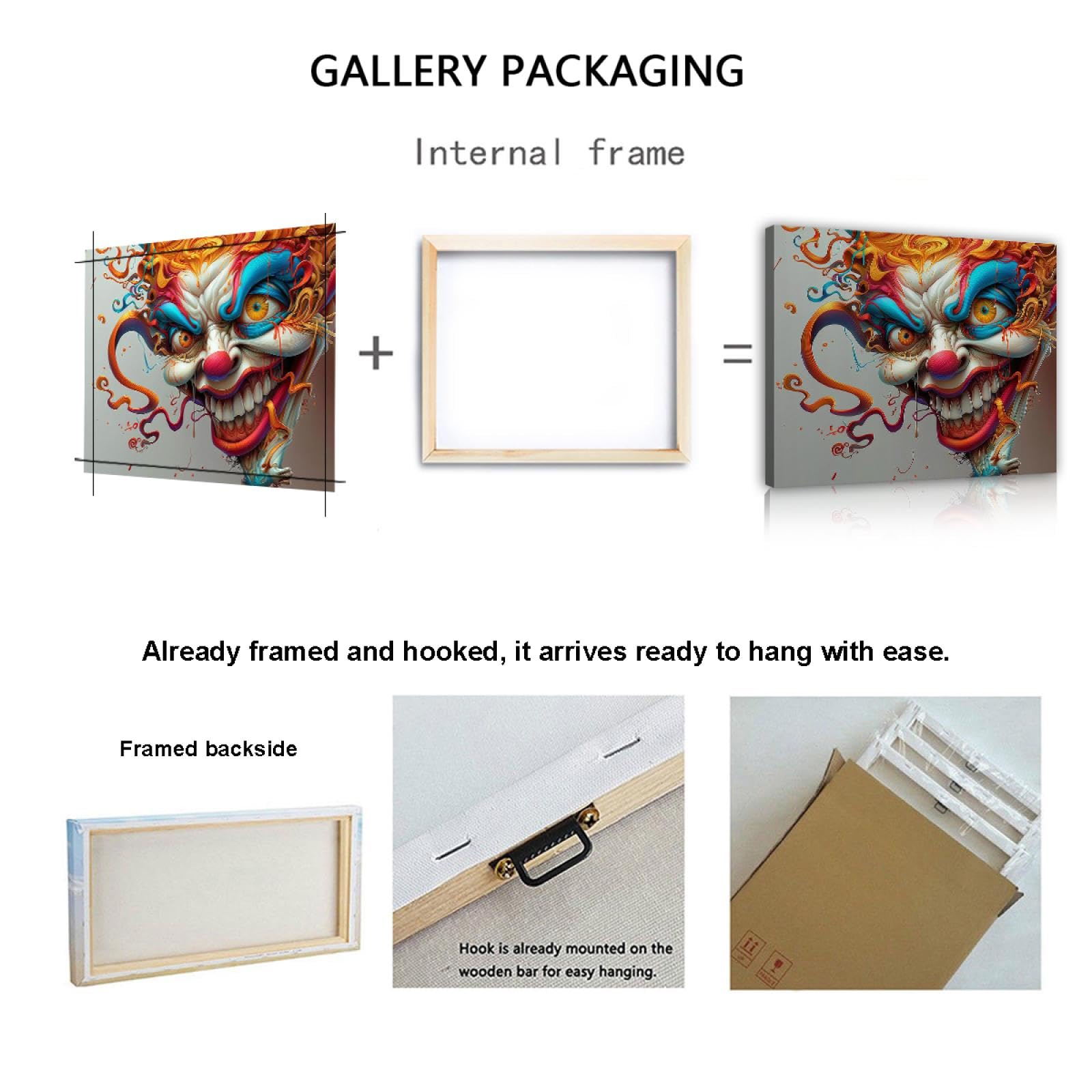 Via Vela Halloween Art Impression sur toile Dessin animé Anime Aquarelle Abstrait Amusant Personnage Visage Portrait Affiche Art Mural pour Salon Décoration Maison 90x115cm Cadre intérieur
