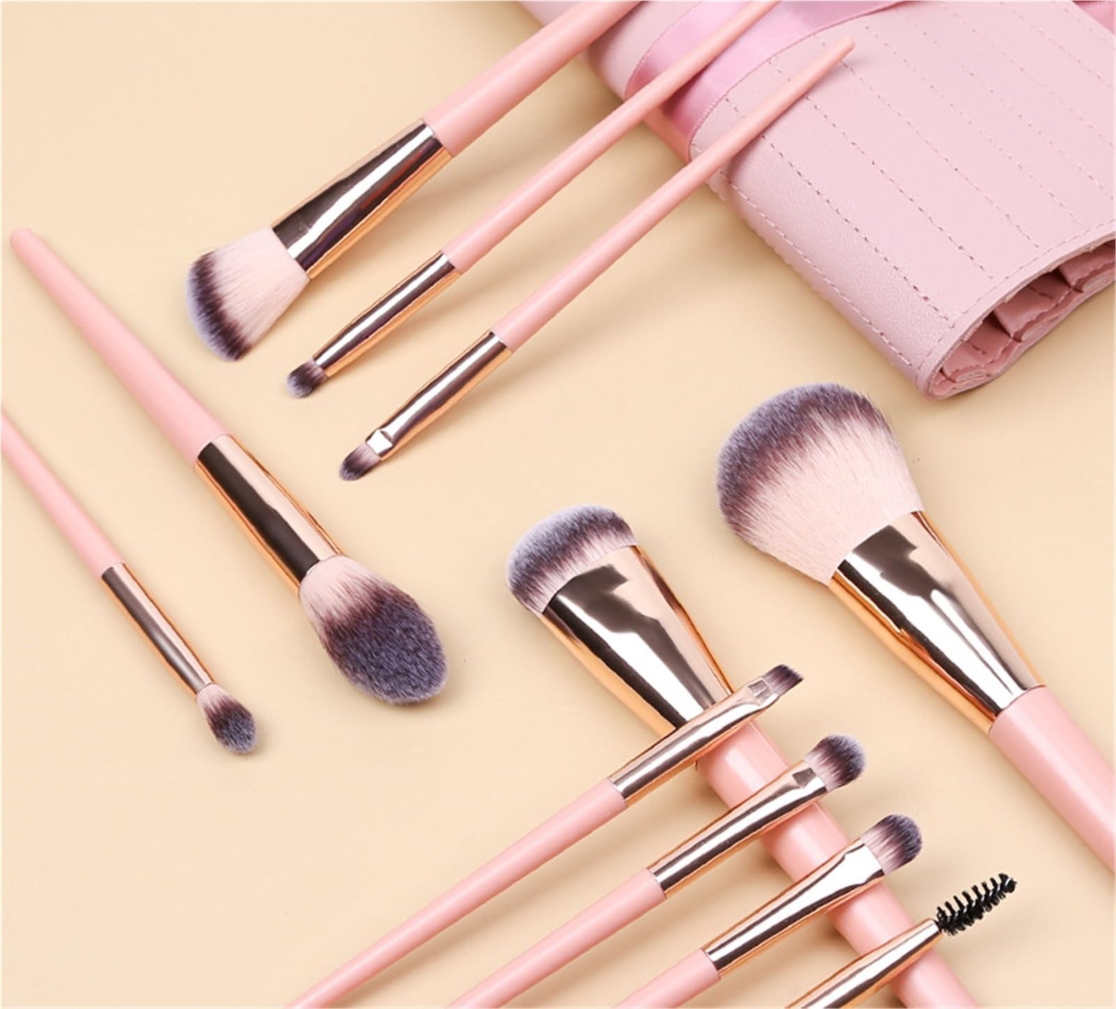 Przybory Do Makijażu Zestaw Pędzli Do Makijażu 11 Sztuk Miękkie Włosie Do Podkładu, Korektora, Cieni Do Powiek Pędzle Kosmetyczne(Pink)