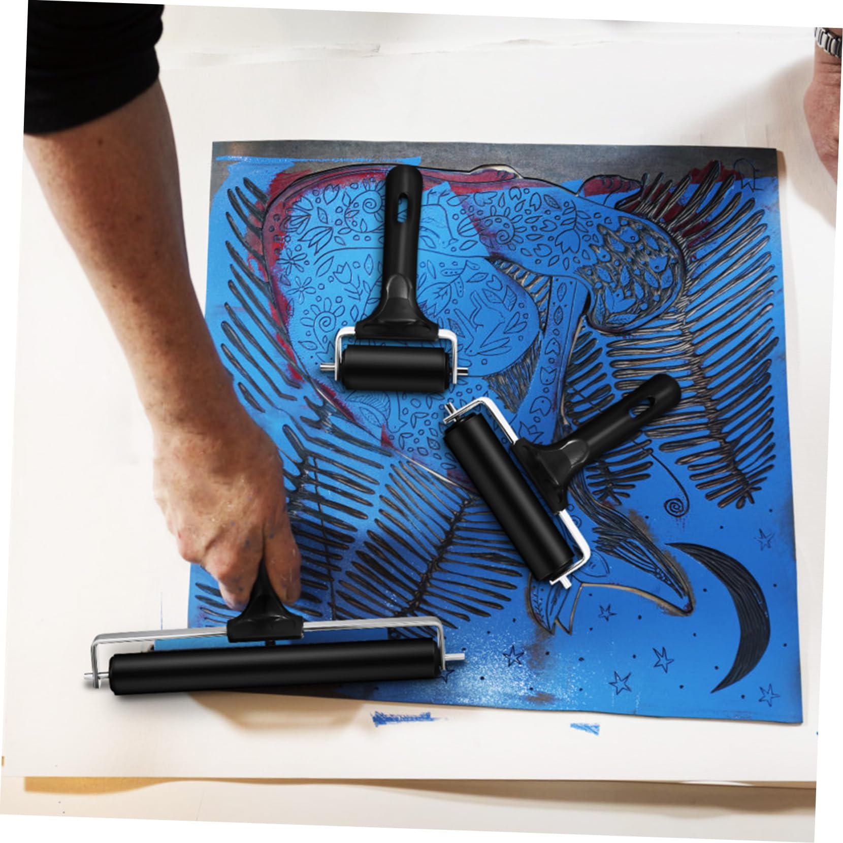 KONTONTY Printmaking Rollers Set 6cm 10cm 20cm Linoleum Stamping Rollers for Crafts