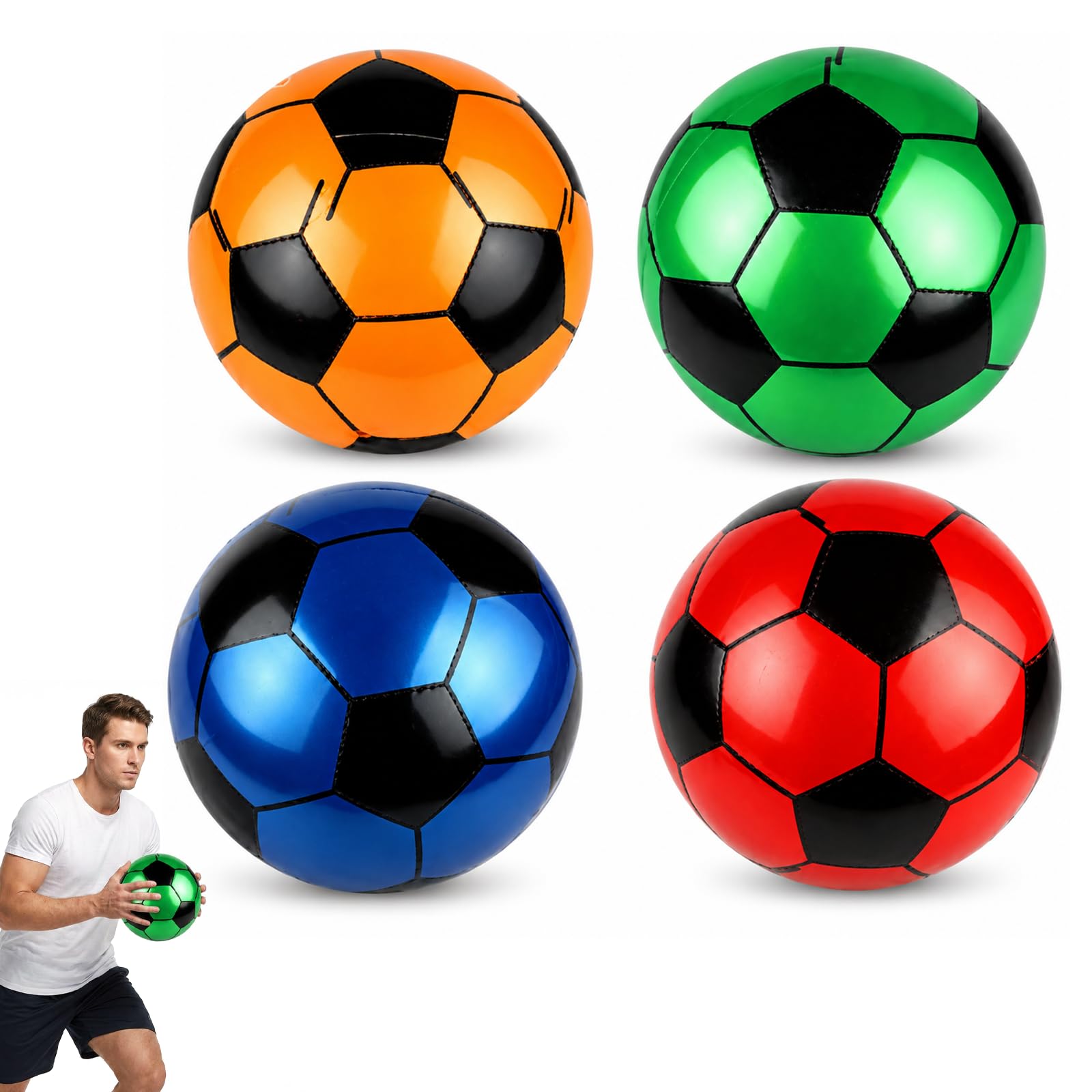 4PCS Inflatable Football, Lightweight Football, 22cm PVC Footballs Inflatable Soccer Balls, Footballs Multipack Garden Play Balls, Ideal for Indoors & Outdoors, Beach and Garden
