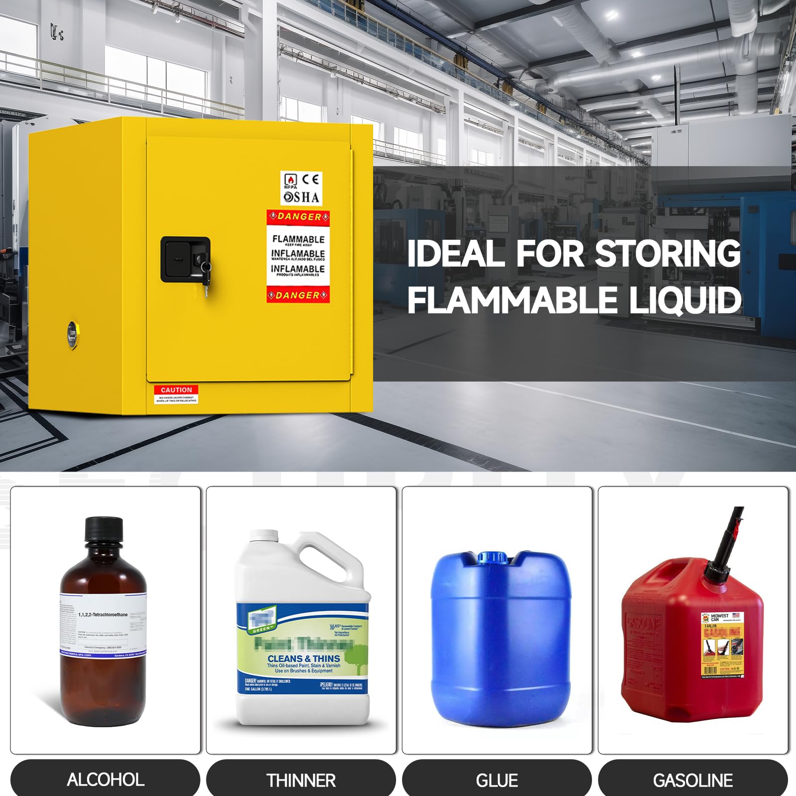 KAER Flammable Cabinet 43.1x18.1x50.1 Inch 30 Gal, Adjustable Shelf Flammable Storage Cabinet, for Commercial, Industrial, and Home Use (18.11