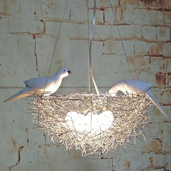 5 LED Birds Nest Chandelier Bird Nest Lamp Pendant Light Fixture Art Pendant Lamp Chandelier Bedroom Decor 59" Adjustable Creative Metal Woven Nest Chandelier for Living Dining Room Hallway