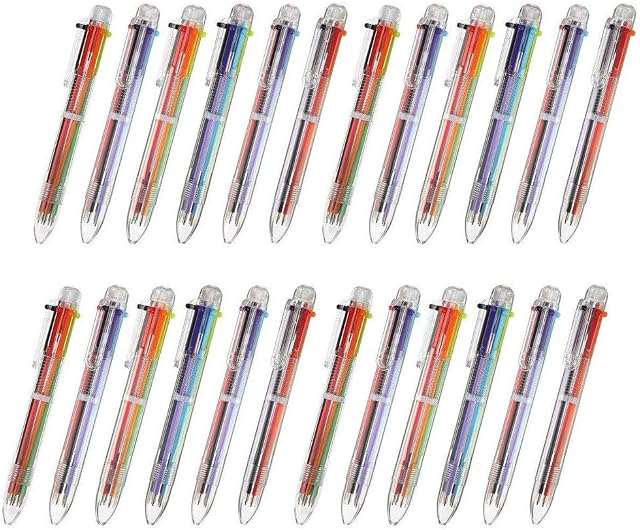 COSORO 24 Pack Multicolor Pens 6-in-1 Retractable Ballpoint Pens 6 Colors Transparent Barrel Pen for Office School Supplies Students Children Gift