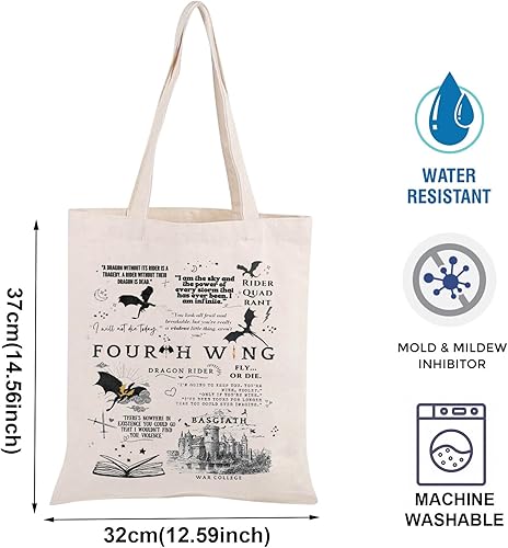 Miniatura 2 de JNIAP Bolsa de mano inspirada en la cuarta ala, regalo de Dragon Rider BWC, regalo de libro de fantasía, regalo de Dragon Rider Tote, Blanco sucio