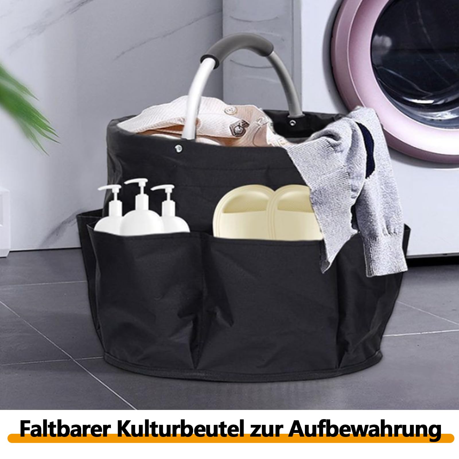 Organizer na środki czyszczące, uniwersalny Caddy, 28 x 28 cm, składany kosz do przechowywania, z uchwytem i 6 przegródkami, torba do czyszczenia wnętrz, ogrodu, łazienki, czarny