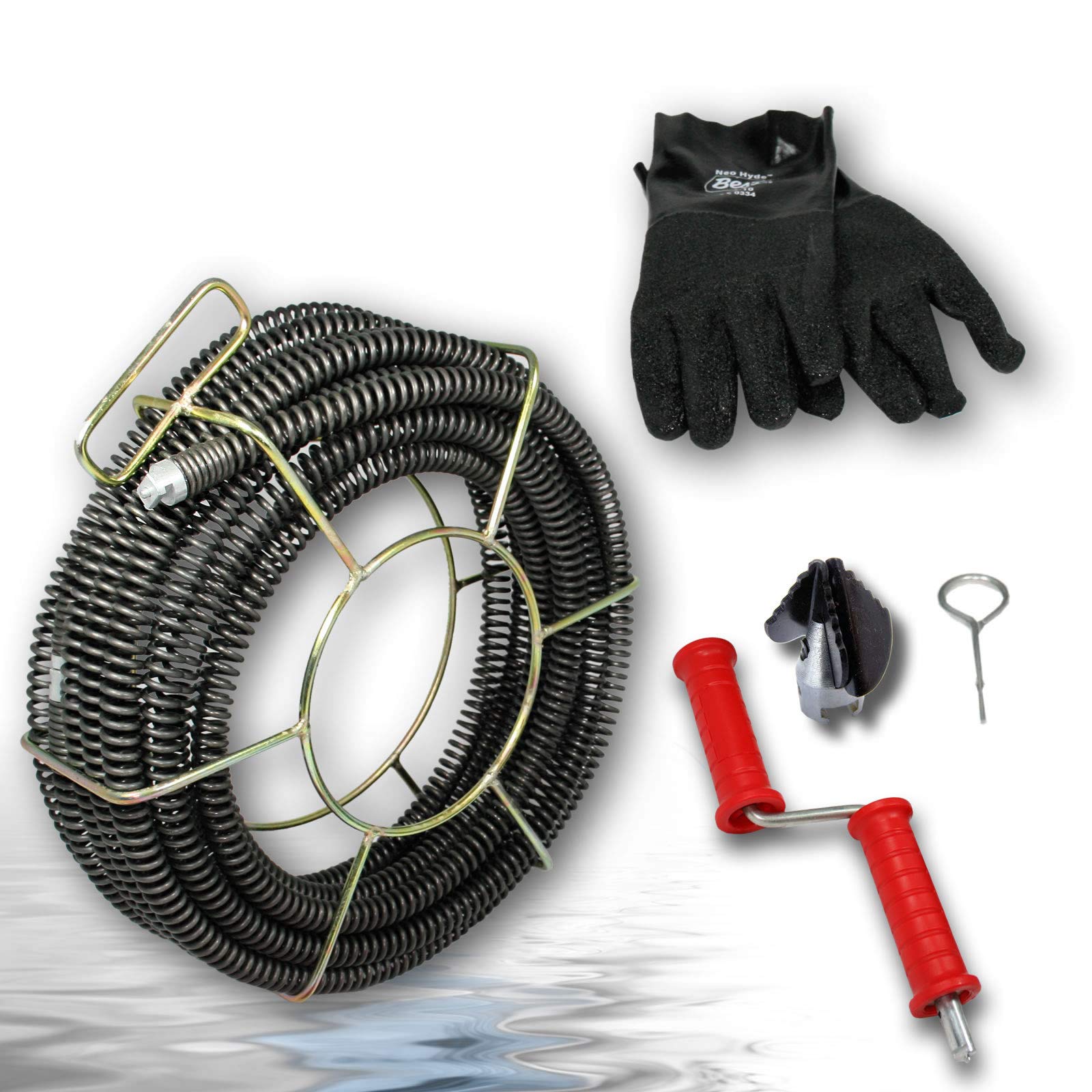 Drexl Profi Handrohrreinigungsspirale 22mm mit Handkurbel Rohre 100-150mm Ø | Spiralenset 22mm, Werkzeugset 22mm. Einsatz für Abflüsse Küche Bad Waschküche von 50-75 mm Spitzen Qualität - Made in Germany