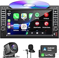 Vista 1 de Radio estéreo de coche doble DIN con reproductor de CD/DVD, control de voz Carplay y Android Auto, audio de coche de 7 pulgadas con pantalla táctil