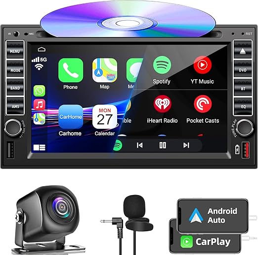 Amazon.com: Double Din Car Stereo Radio With CD/DVD Player, Voice ...