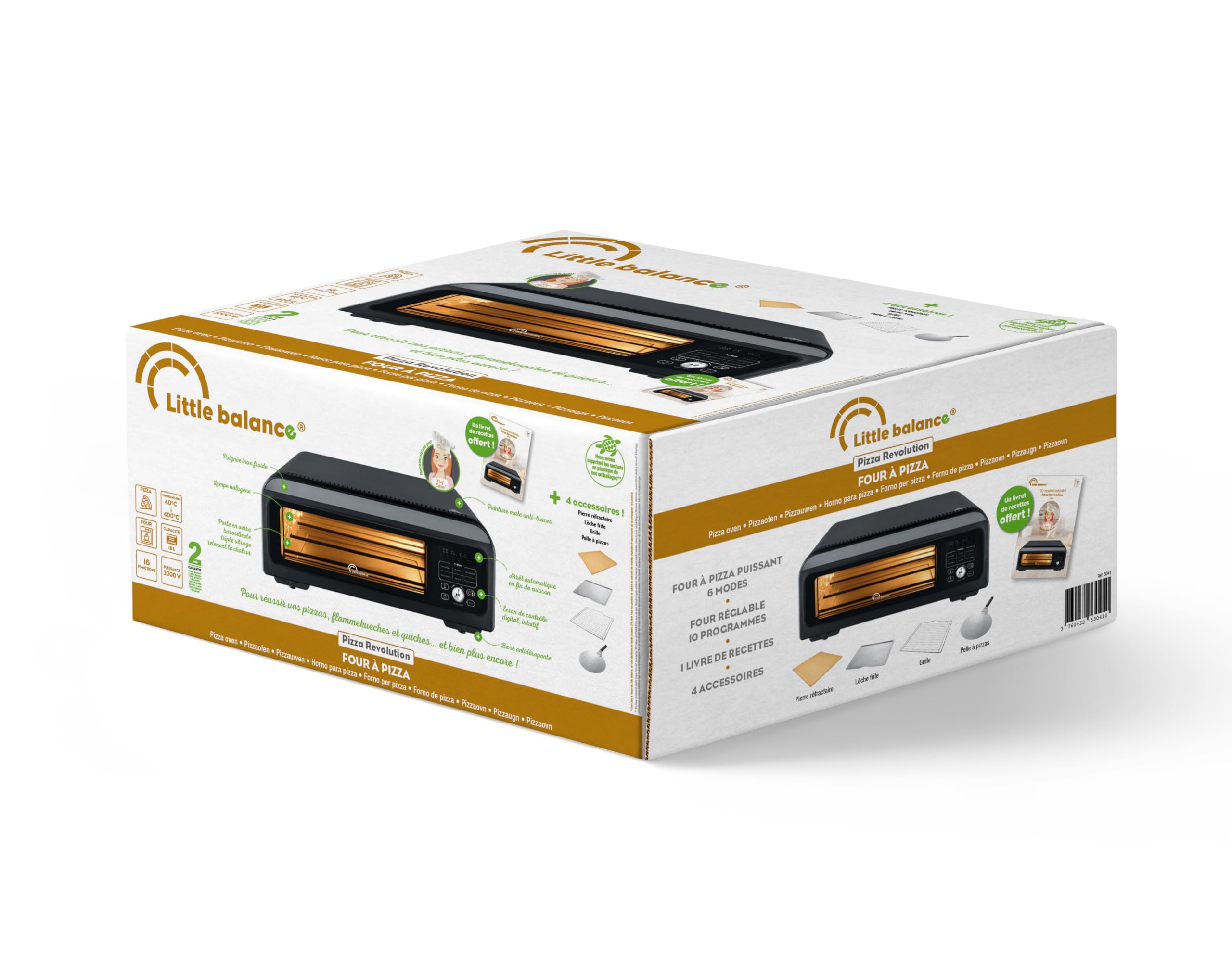 LITTLE BALANCE 3041 Pizza Revolution, Horno de Pizza Eléctrico, Multifunción 2 en 1, Horno tradicional, 10 modos de cocción, 4 accesorios, Piedras para pizza, hasta 400 °C, 2000 W, Negro