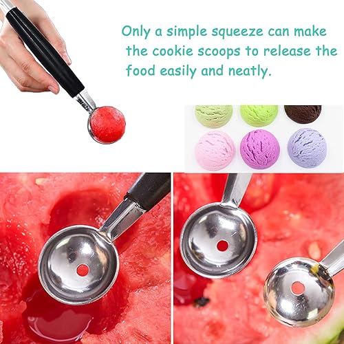 Miniatura 9 de Paquete de 2 cucharas de bola de helado de fruta de doble extremo, bola de fruta de acero inoxidable 430, bolas de melón redondas lisas para sandía,
