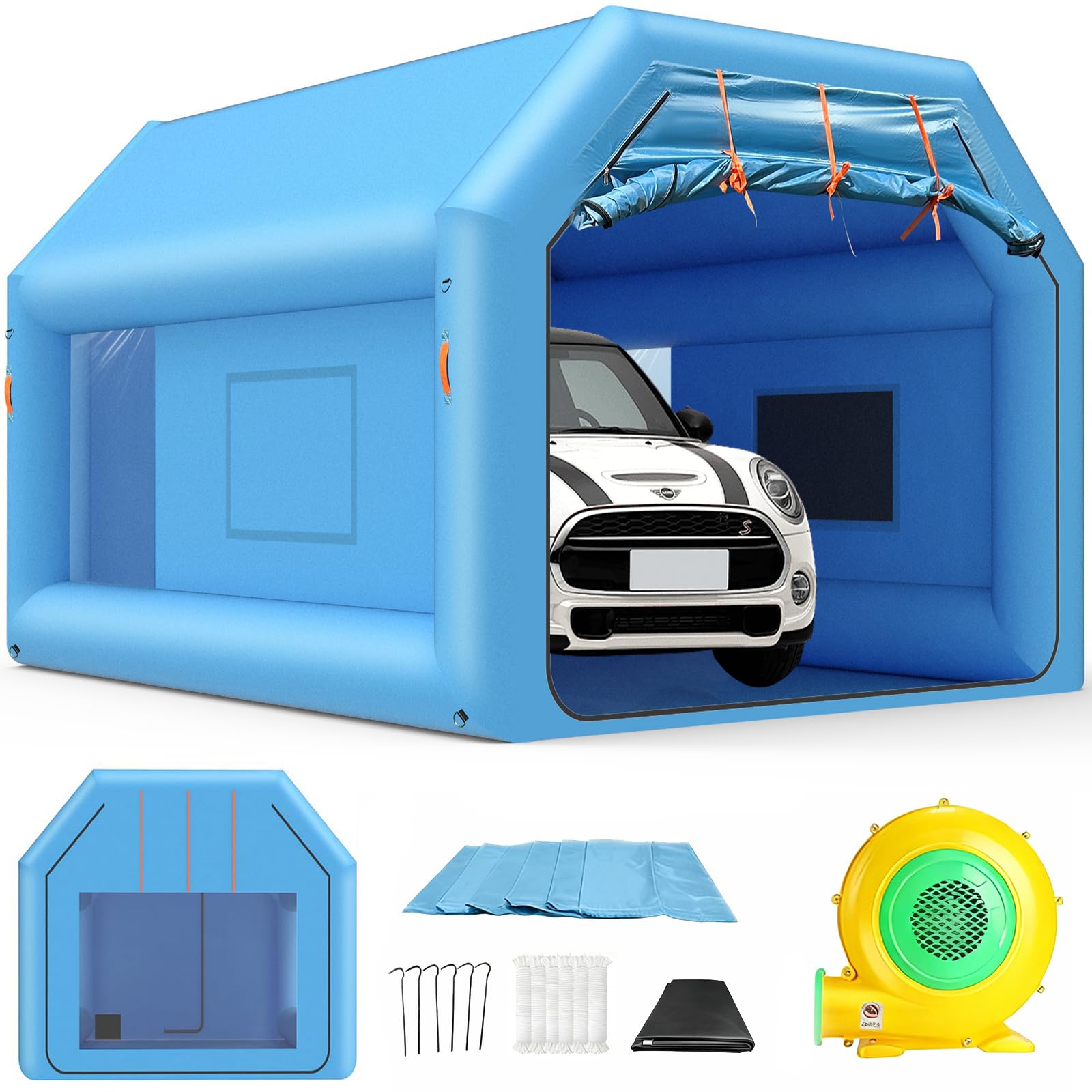 14.8 x 12 x 9 ft inflatable paint booth portable paint booth spray paint tent with air filter system & blower for diy spray car truck motorcycle garage auto part painting (used) 