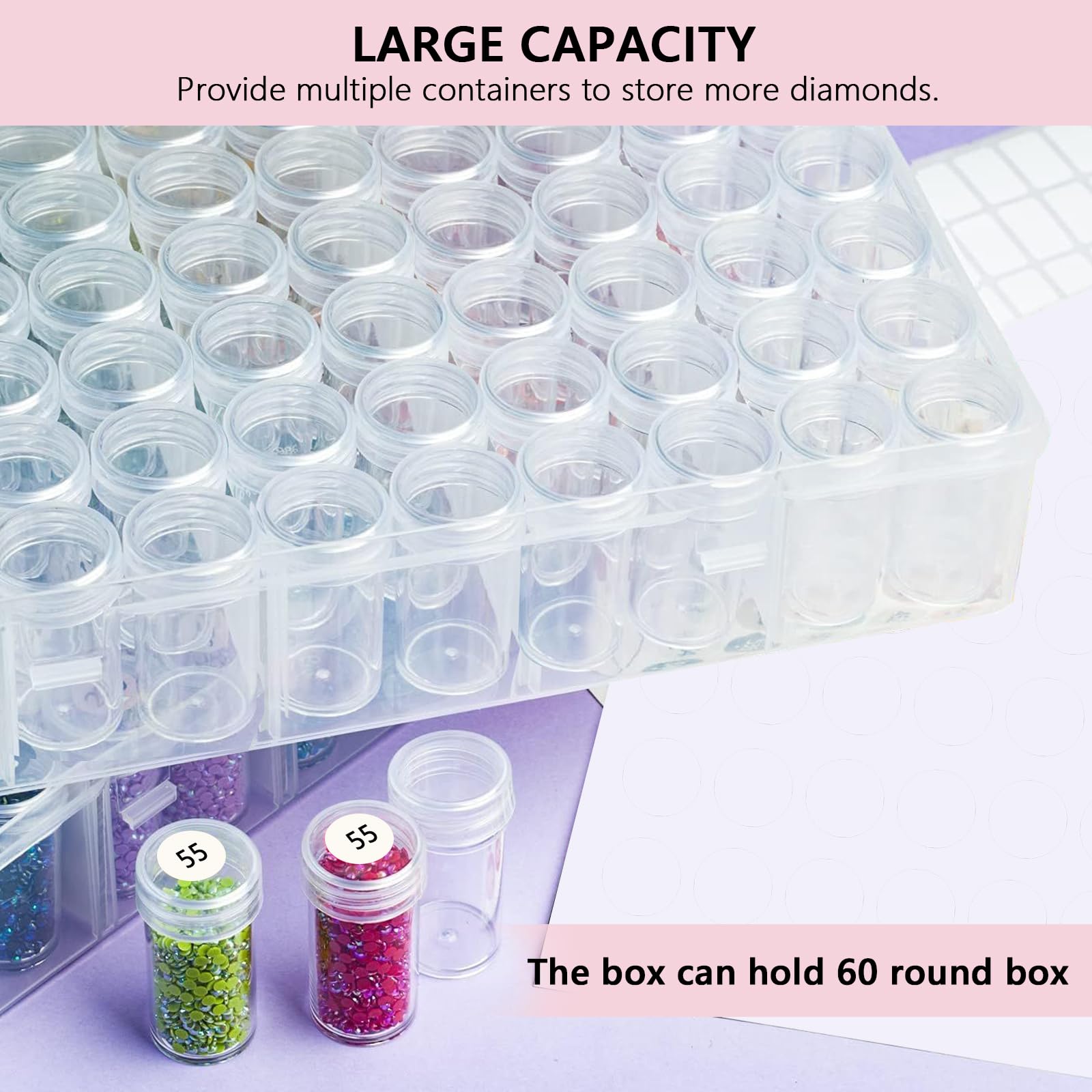 Diamond Painting Boîtes De Rangement, 64 Pièces Diamond Painting Accessoires, Amovible en Plastique Broderie à Compartimen, pour Diamants, Perles Et Autres Accessoires De Bricolage