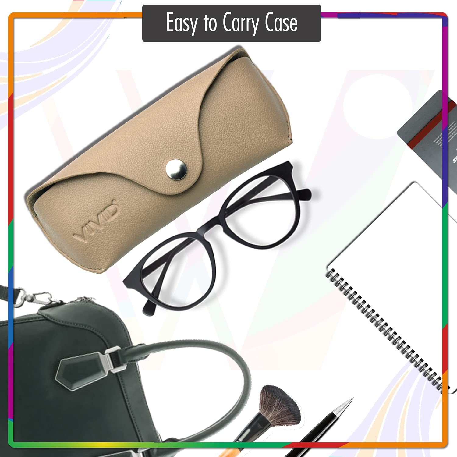 VIVID Vision Unisex Adult Lightweight Eyewear Specs Case Cover | Protect Eye Glasses | Chashma Dibbi | Spectacle Box | Closure - Button | Artificial Leather | XV-8H | Cream - Image 6 thumbnail