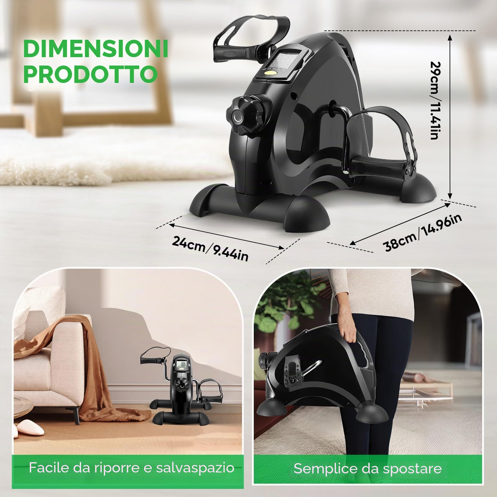 Pedali Statici per Anziani, Mini Cyclette da Casa, Pedaliera Elettrica con Schermo LCD per Allenamento di Braccia e Gambe, Livelli di Resistenza Regolabili