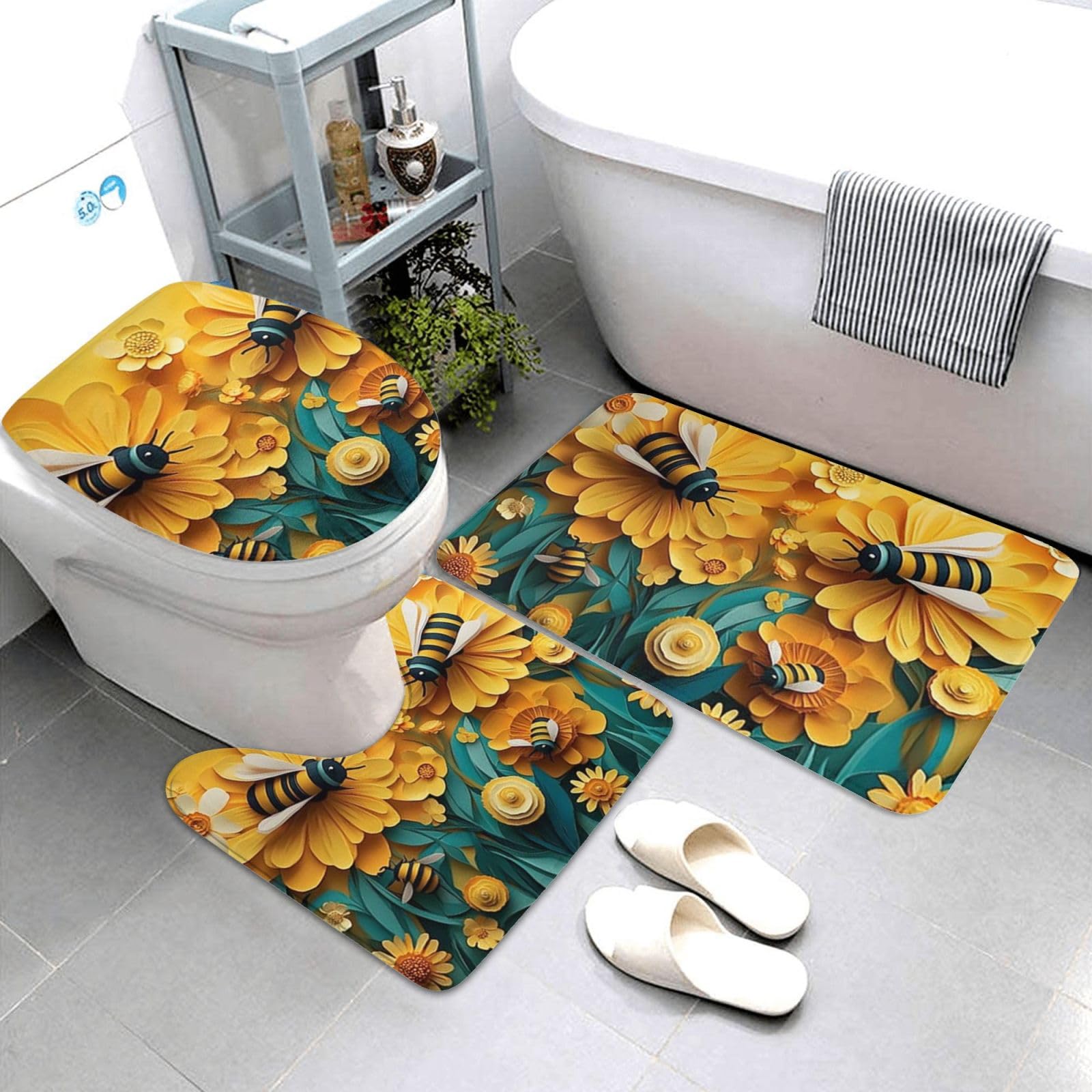 Juego de alfombras de baño de 3 piezas, alfombras de baño de espuma viscoelástica suave y absorbente y alfombra de inodoro en forma de U, decoración del hogar, secado rápido