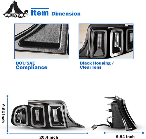 Miniatura 10 de WOLFSTORM Luz trasera LED para Ford Mustang 2010 2011 2012 2013 2014 con diseño dinámico de luz de giro de funcionamiento, montaje de repuesto de