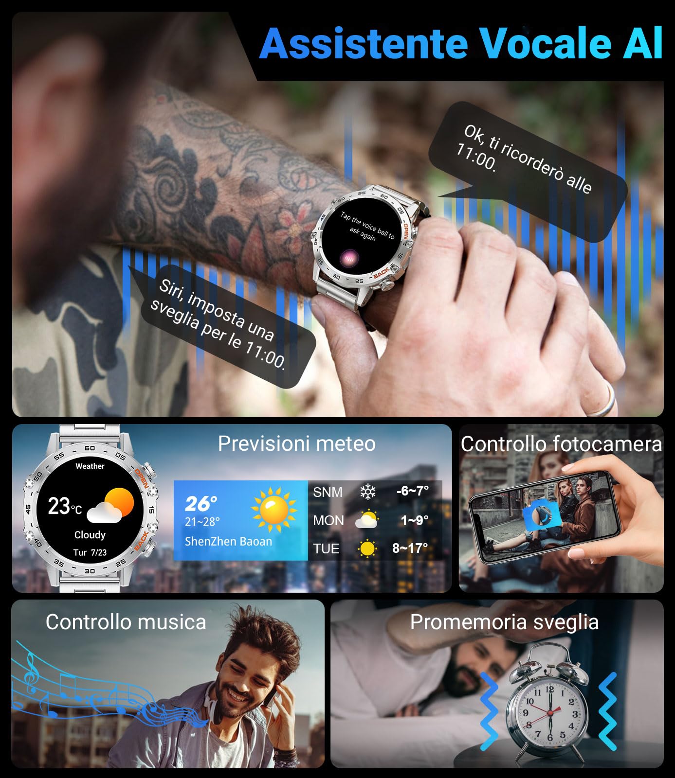 LIGE Orologio Smartwatch Uomo, 1.39" Smart Watch con Frequenza Cardiaca, Pressione Sanguigna, SpO2, Durata del sonno, 300+ Quadranti, 100+ Sports Fitness Tracker per Android iOS, IP67, Argento