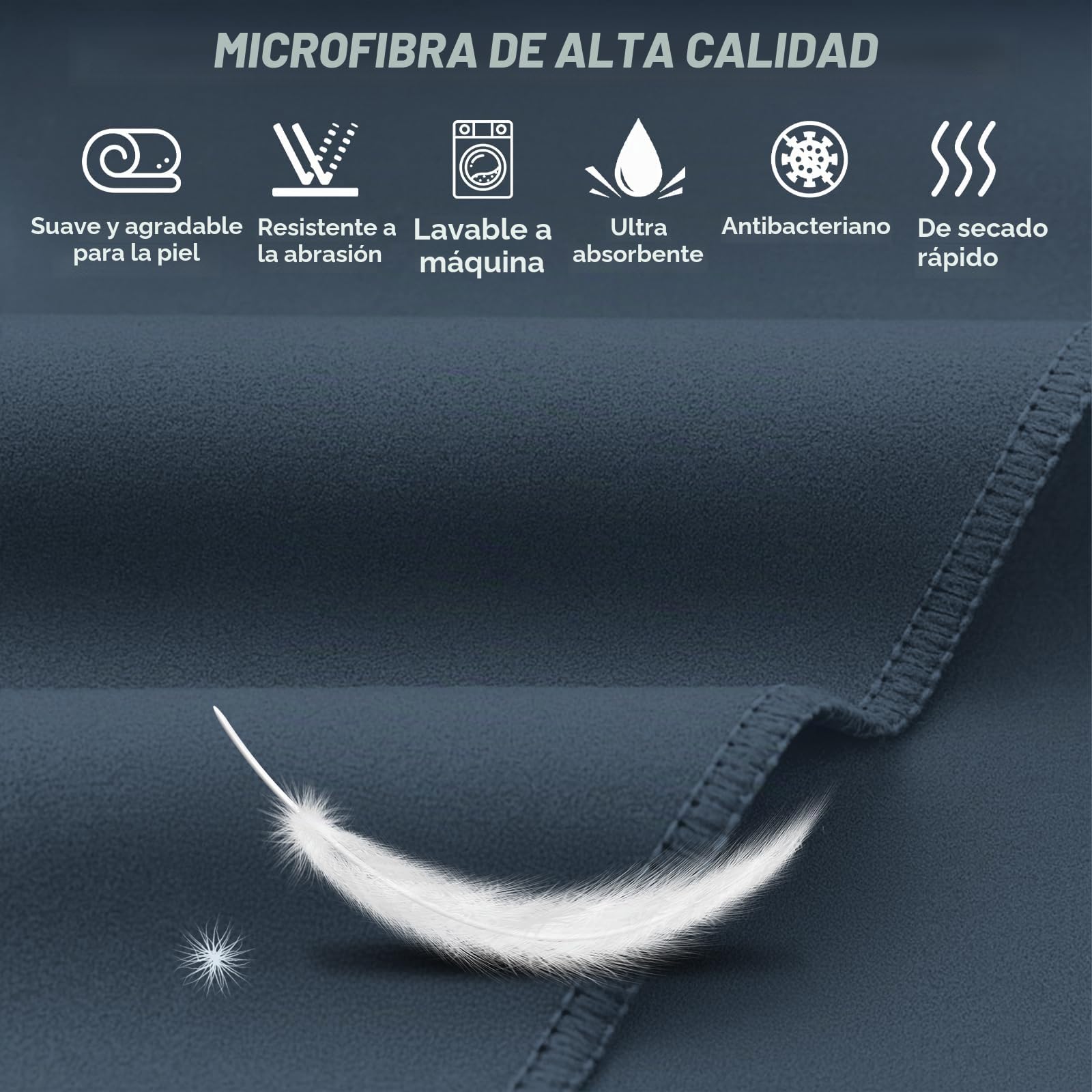 Juego de 4 Toalla Microfibra,200x100cm+2 Piezas 80x40cm+40x30cm Toalla de Gimnasio-Absorbente y Secado Rápido-Toallas Playa Grande Toallas Baño para Viaje Fitness-Azul Marino