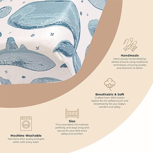 Miniatura 2 de Sábana bajera para cuna Crane Baby Ocean, 100% algodón, 28" x 52", Sábanas de cuna para niños, Sábanas de cama para niños, decoración de cuarto de