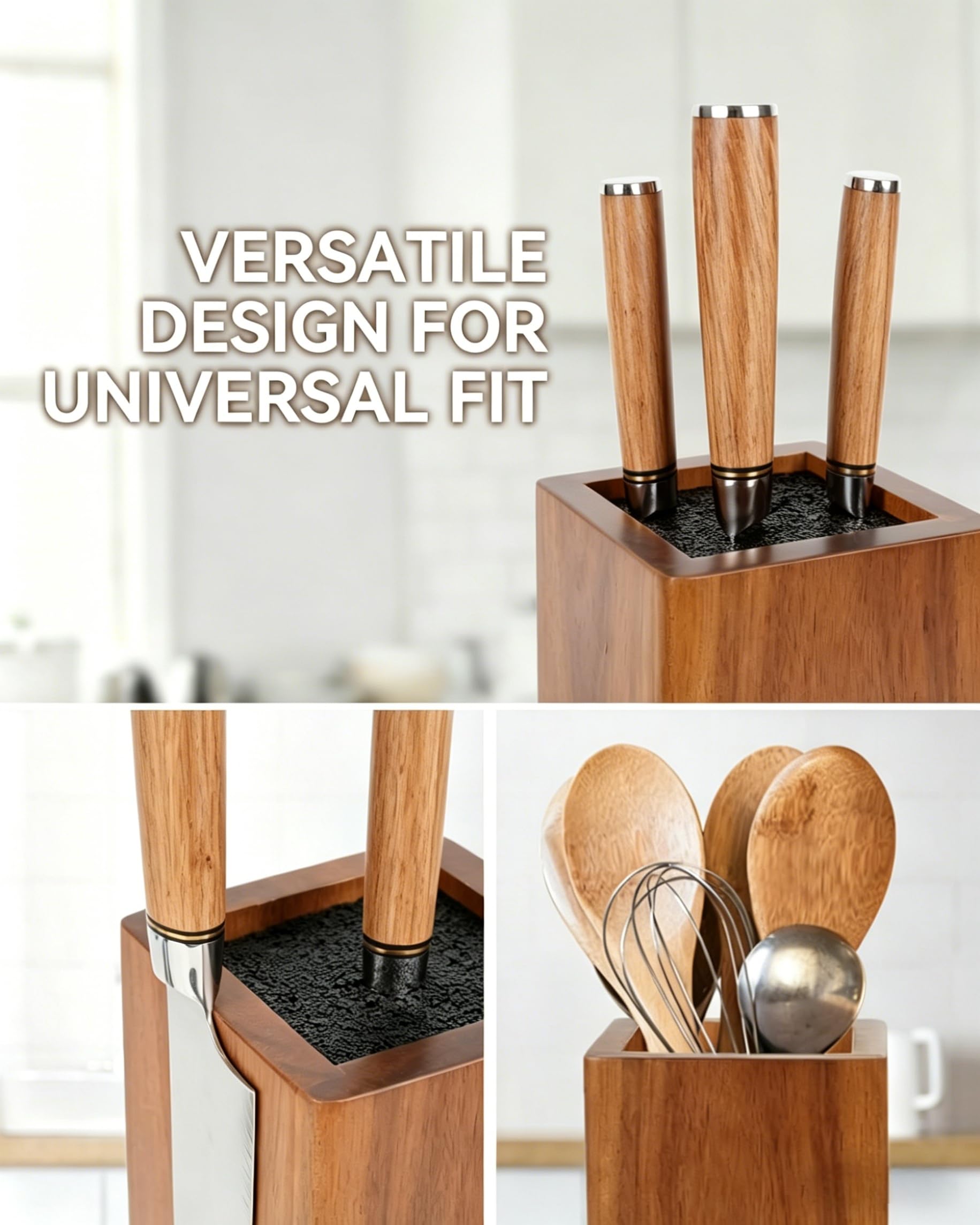 Ceppo magnetico per coltelli, girevole a 360°, universale, in legno, con quattro magneti laterali ultra forti, scaffale per coltelli con setole rimovibili, portaoggetti multifunzionale per