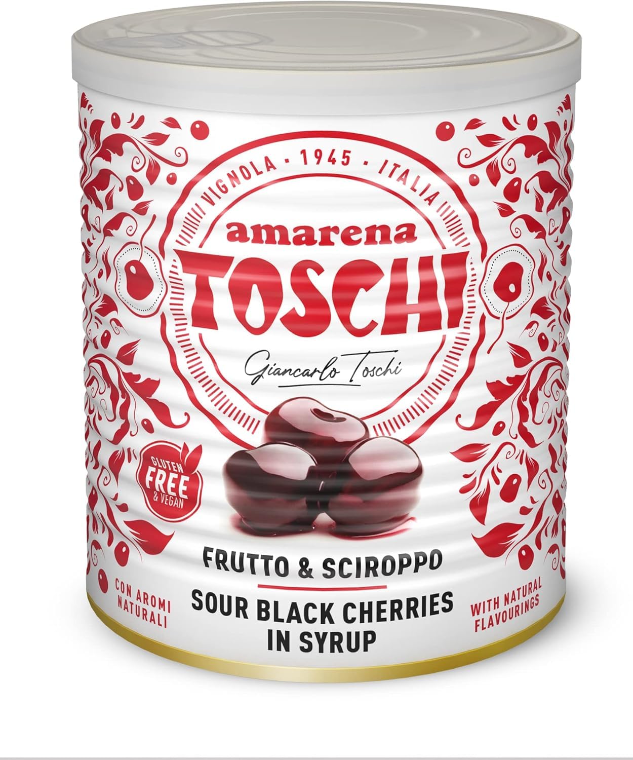 Toschi Amarena kandierte Bonbons in Sirup (50% Frucht und 50% Sirup) zum Dekorieren von Eis und Desserts 6x1 kg + Italian Gourmet polpa 400g