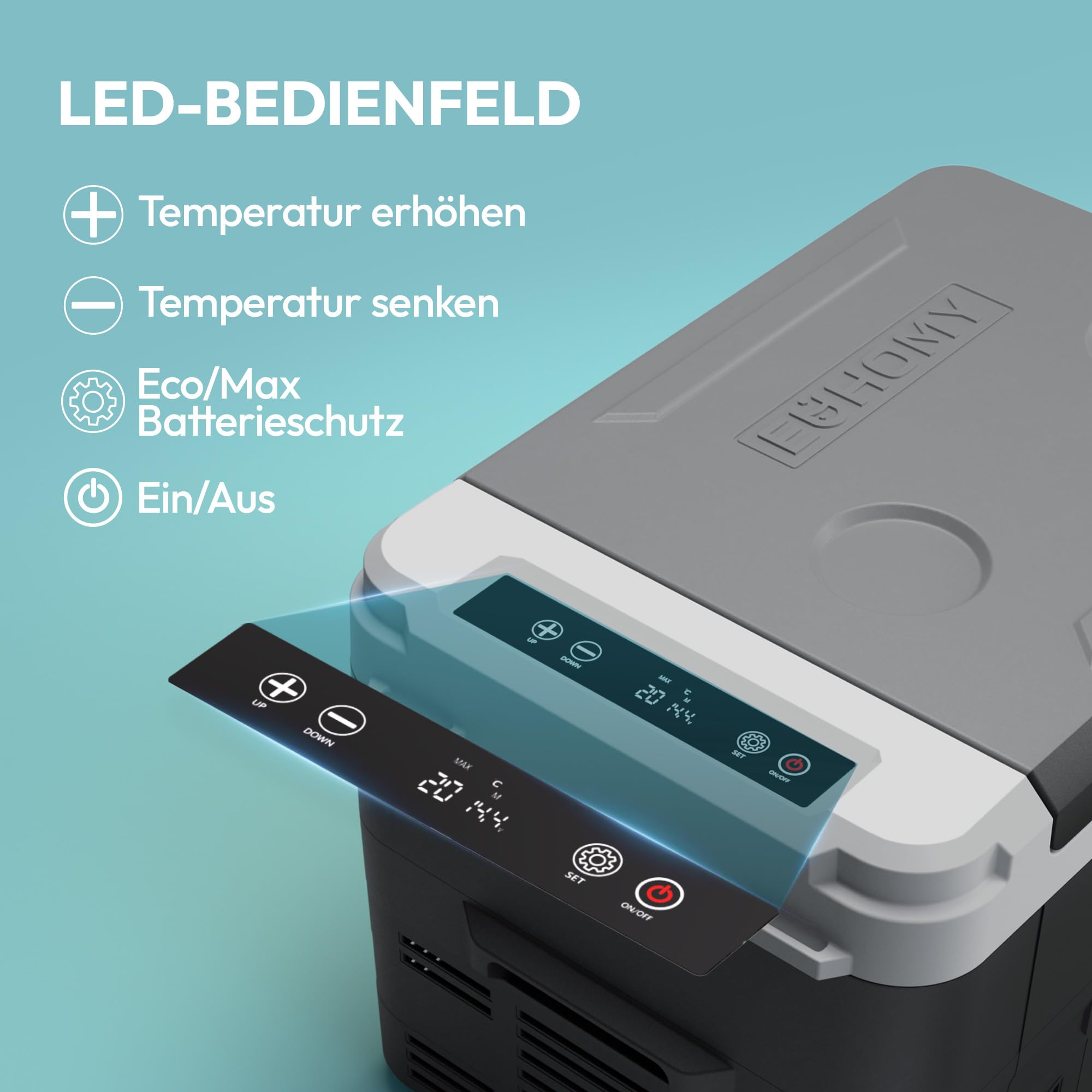 EUHOMY - Compresor refrigerador de coche 15 l, con control de aplicación, -20 ℃ ~ 20 ℃, refrigerador portátil 12/24 V CC 100-240 V AC, congelador portátil para camping, viaje, barco, gris oscuro