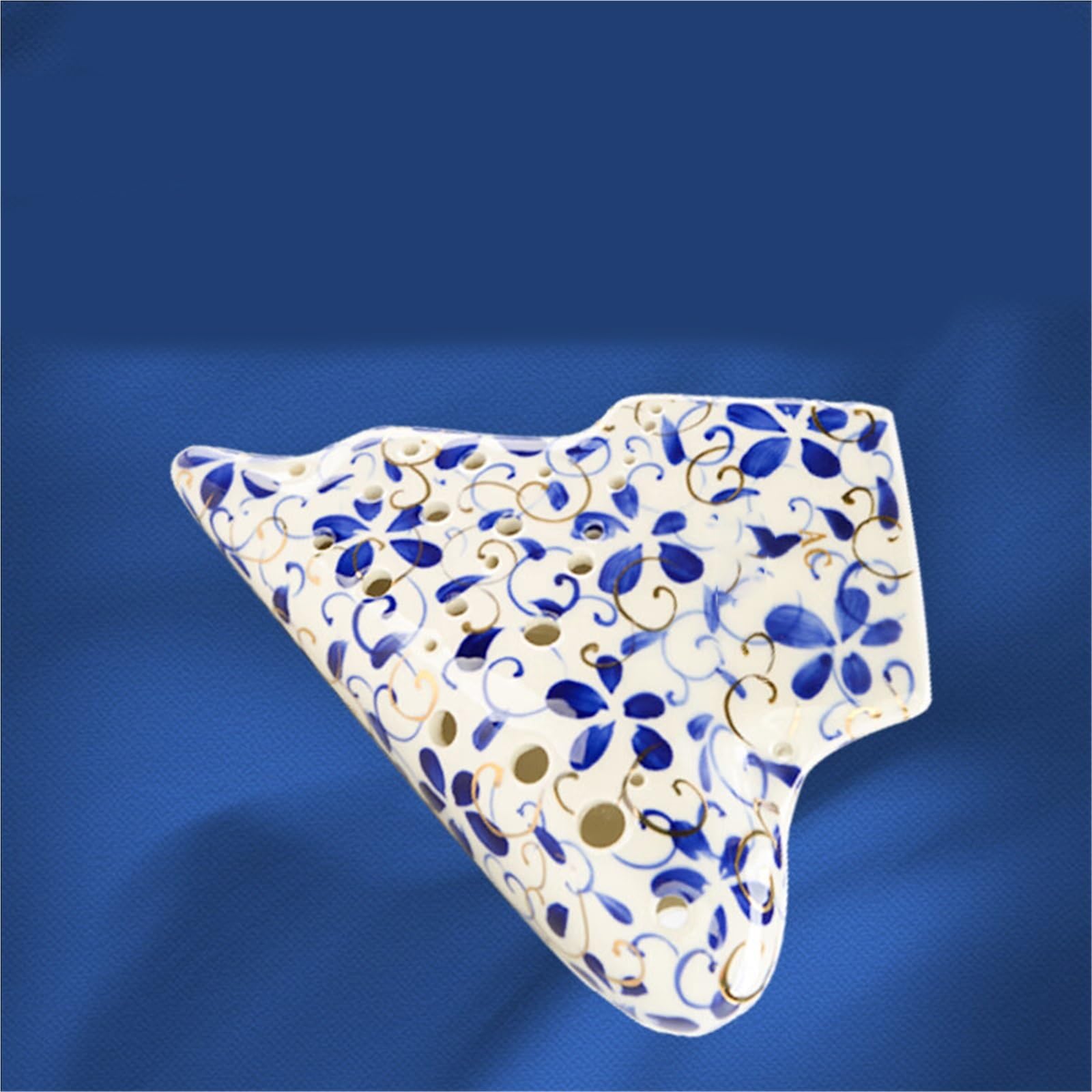 Instrumento Ocarina Alto C Key Ocarina Cuatro Tubos Porcelana Azul Y Blanca 12 Agujeros