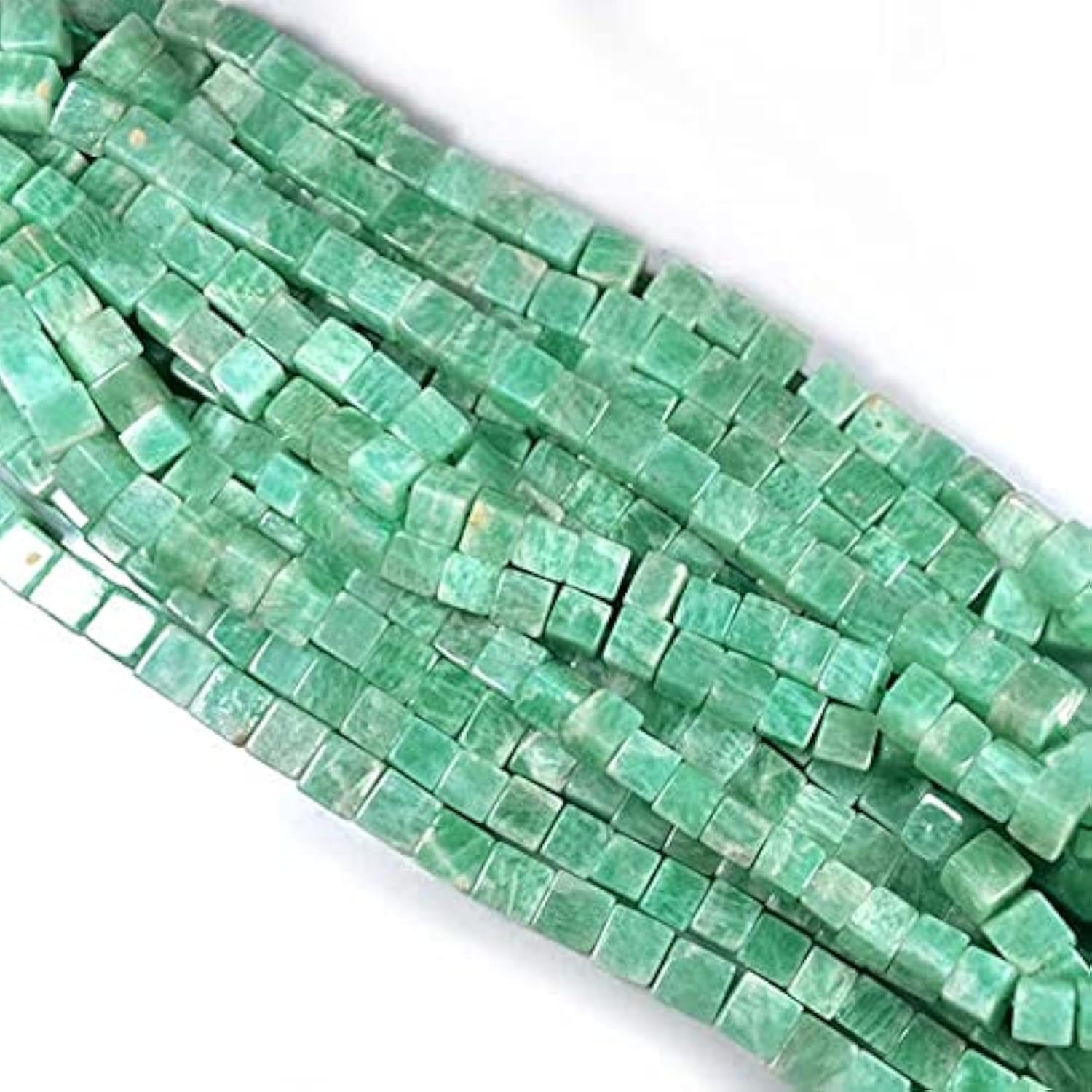 LKBEADS 1 sznurek zielone amazonitowe kwadratowe koraliki 332 ct kamień szlachetny do biżuterii, 7 mm, 40 cm koraliki z kamieni szlachetnych
