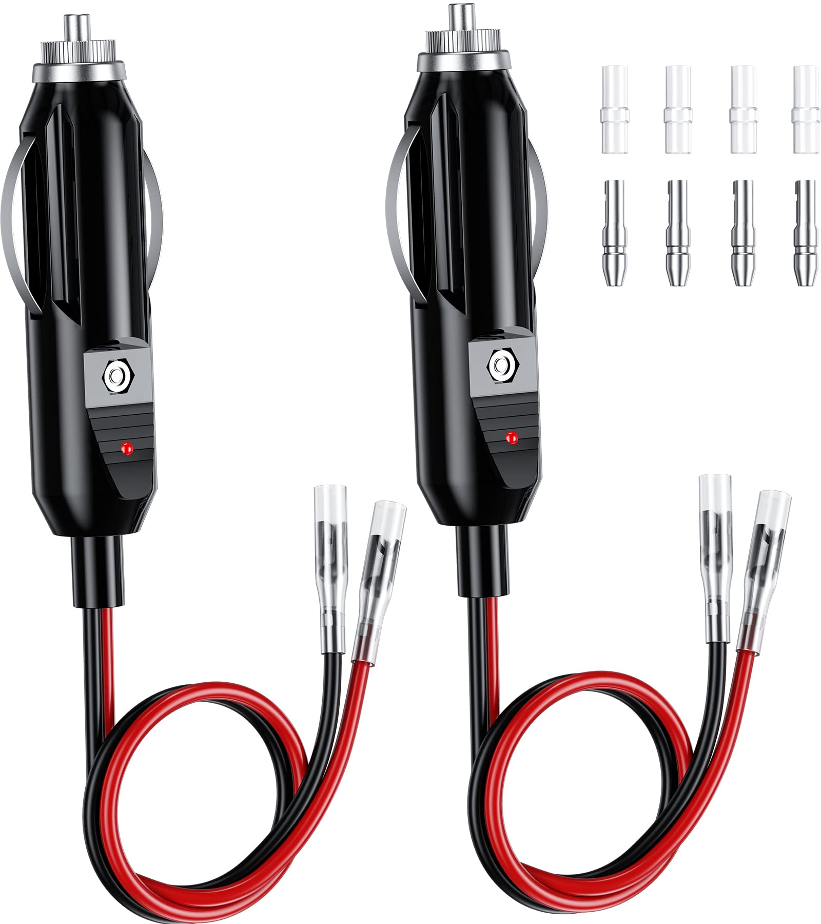 Kuncan Cavo Accendisigari Auto Maschio Con Fusibile 10A - Prolunga 12V-24V Con Spia LED Per GPS E Caricabatterie - 2 Pezzi