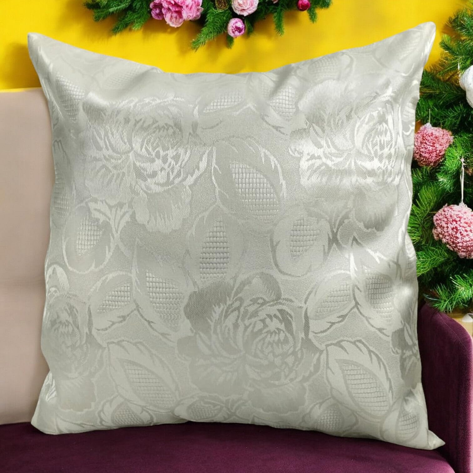 Seechoo Floral Flower Cushion Covers, Set of 4, 40x40cm, Assorted Colours (White Big Rose), 40 x 40 cm (Pack of 4) - Image 3
