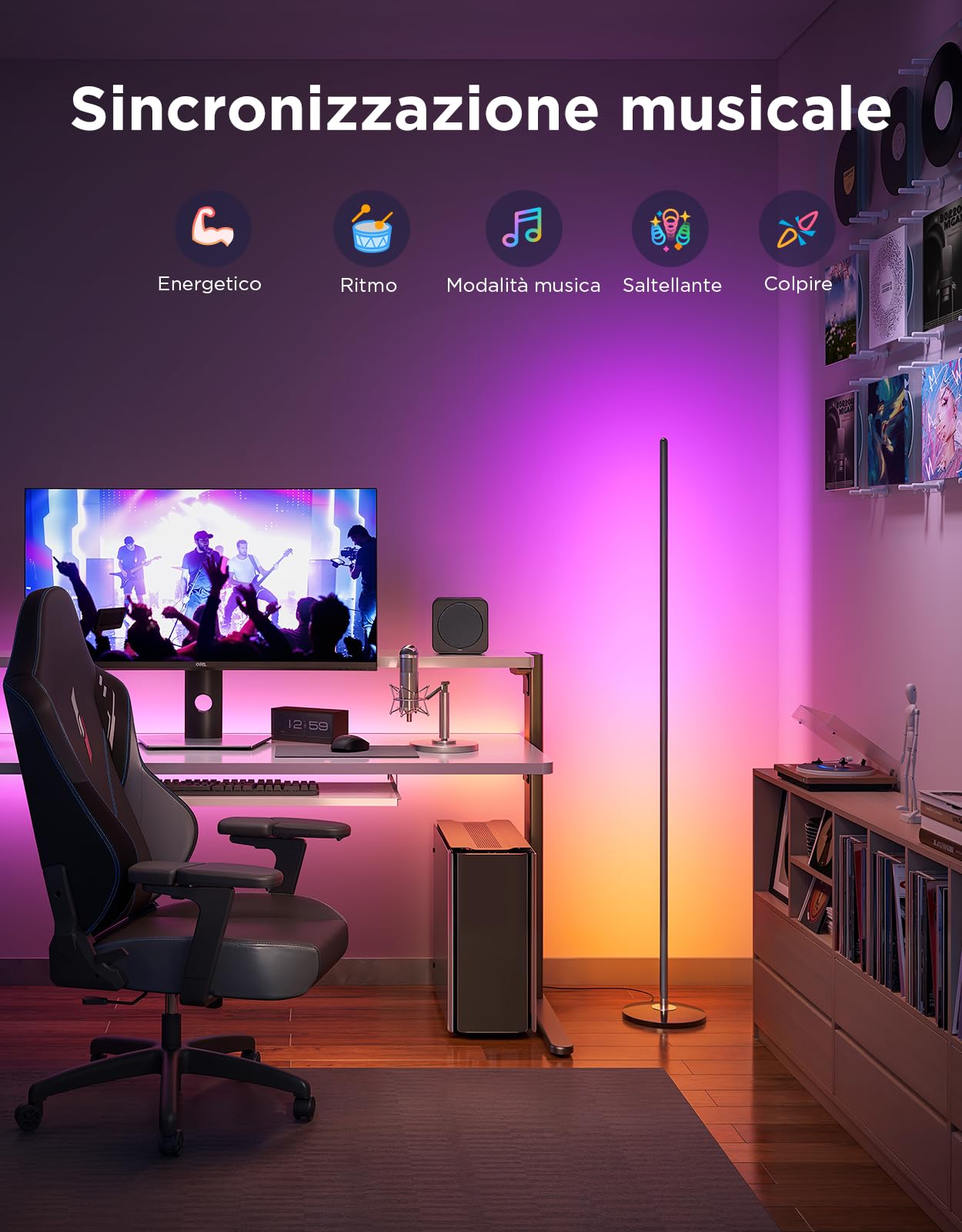 Govee RGBIC Lampade da Terra LED, Moderna Piantana Lampada da Terra, Nero | Funziona con Alexa, Matter, APP, 16 Mln Colori, Sincronizzazione Musicale, 80+ Modalità Scena, Piantana per Soggiorno Ufficio