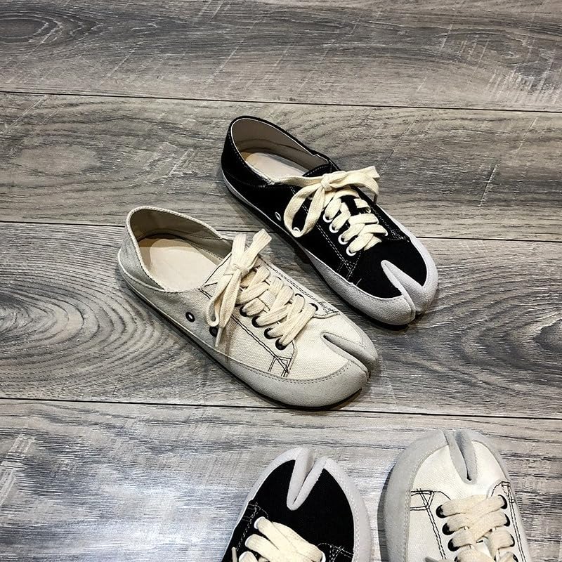 Tabi Canvas Sneakers for Women Flat Split Toe Shoes Distressed Vintage Comfortable Walking Footwear Lace Up or Slip On3