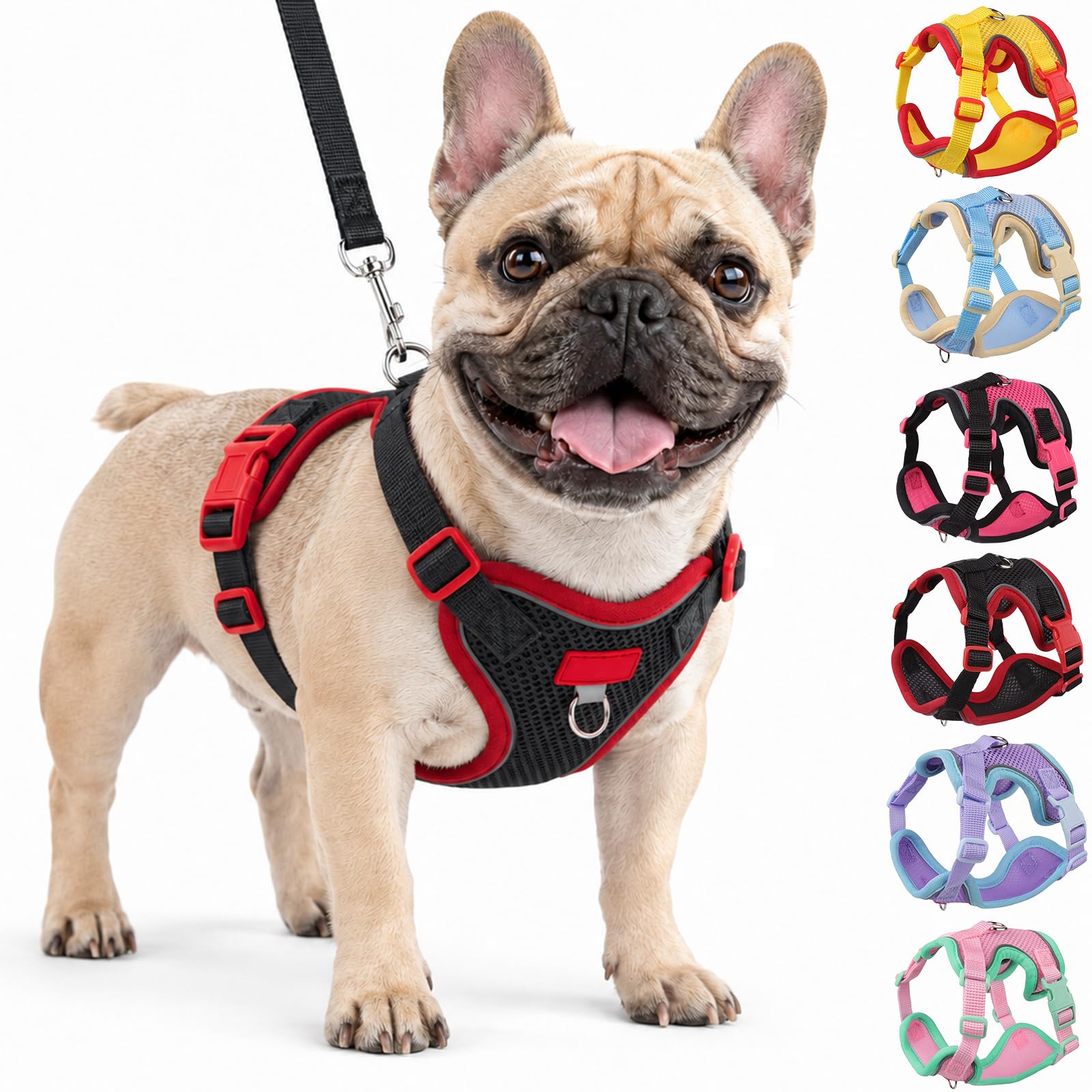 Olcyren Harness and Lead Set for Small to Medium Dogs and Cats, Soft Mesh Reflective Breathable Puppy Harness, No Choke Adjustable Lightweight Comfortable Pet Vest Harness (Black, XL)