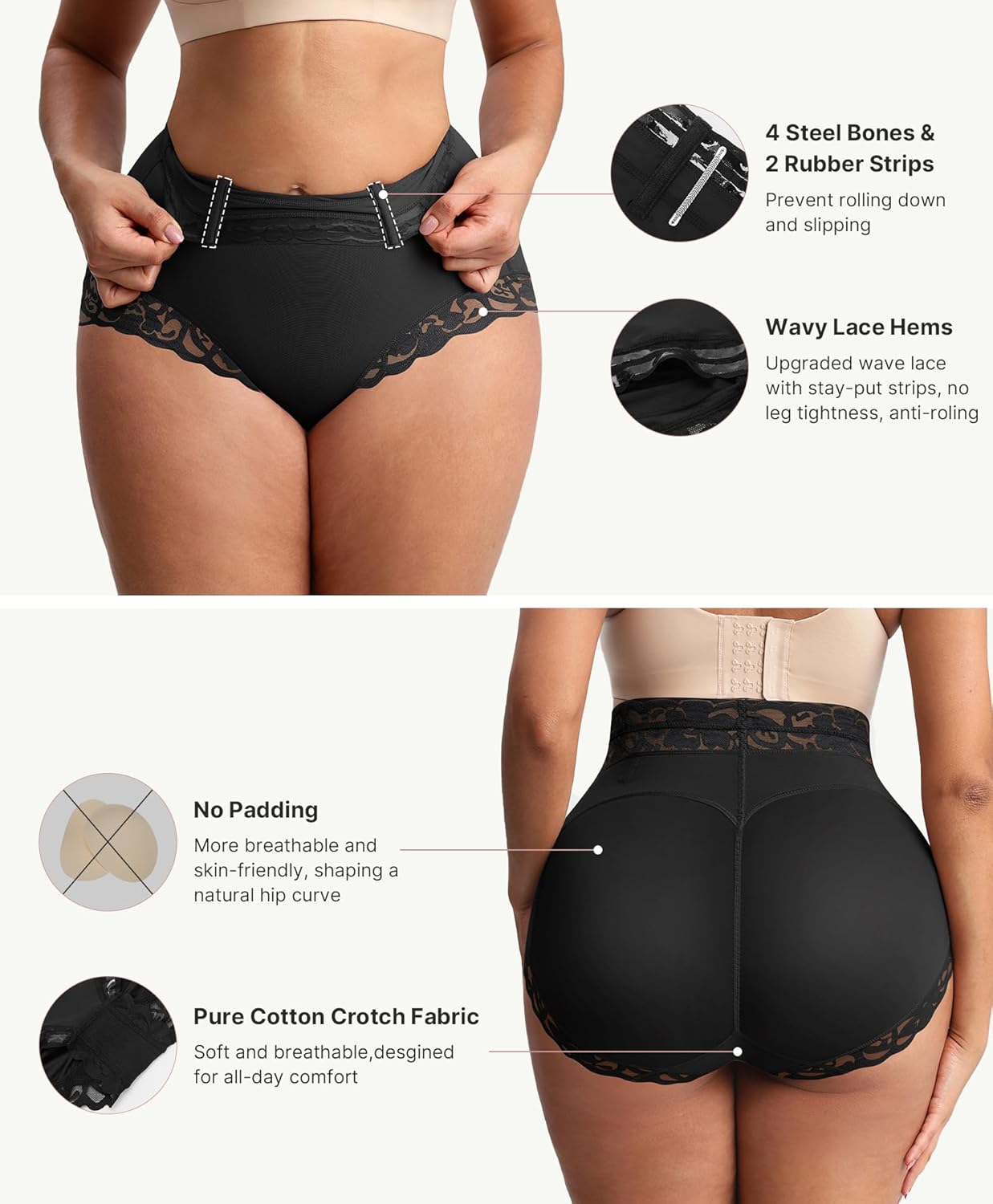 FeelinGirl Shapewear for Women Tummy Control Mid-Waist Body Shaper Faja Shorts Lace Under No Padding Shorts