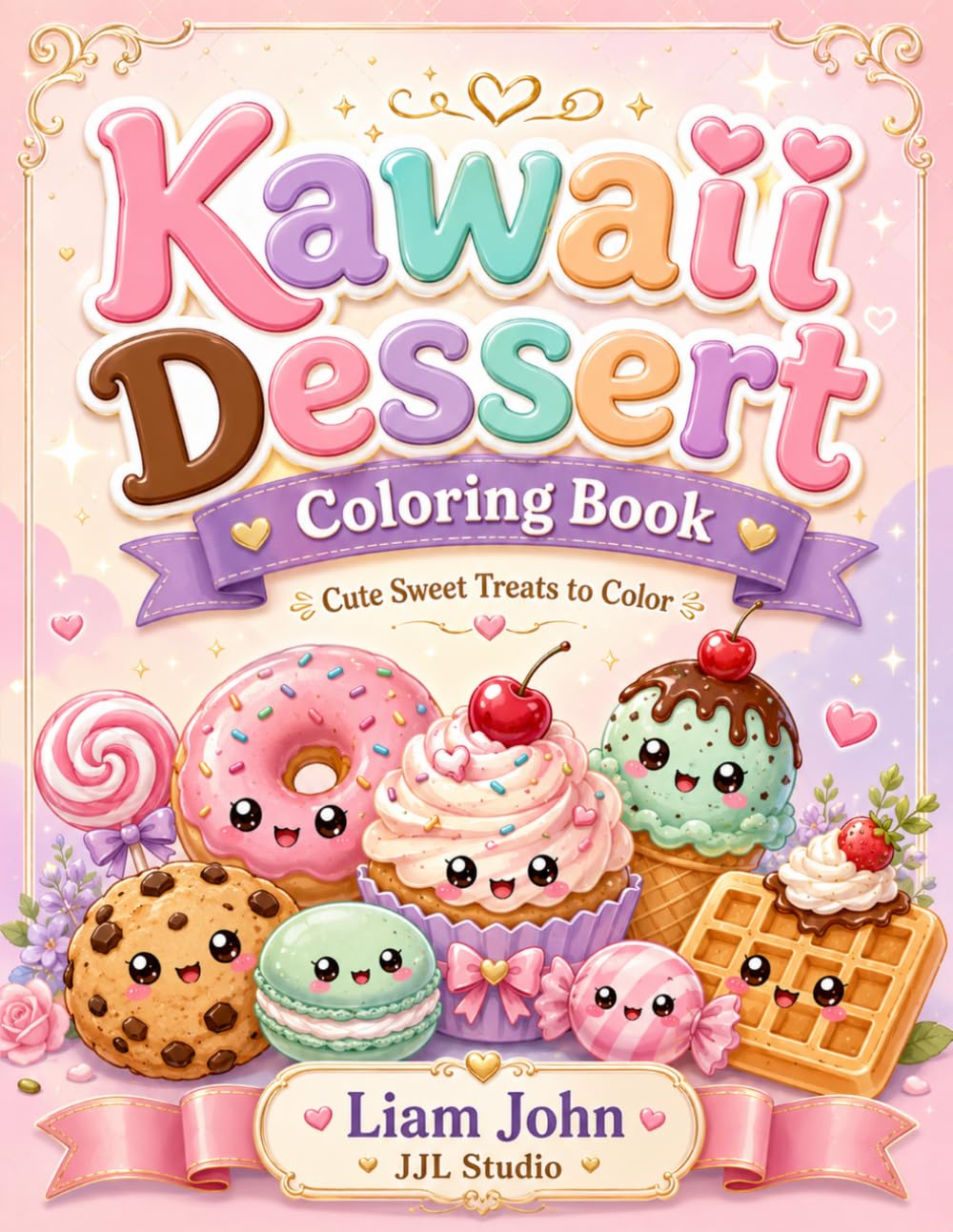 Kawaii Sweet Treats Coloring Book: 40 Cute Food & Desserts Coloring pages for Kids Ages 3-8