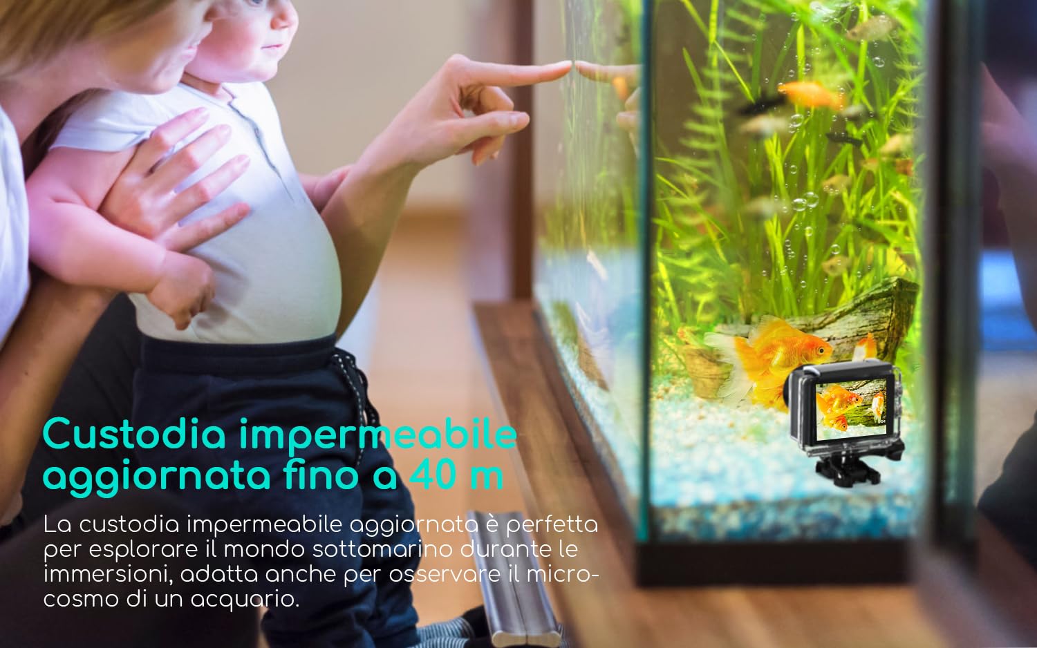 COOAU Action Cam HD 4K 64MP WiFi Con Microfono Esterno Fotocamera Sott'acqua 40M con Telecomando Videocamera Impermeabile 170° Grandangolare Time Lapse/2 Batterie 1200mAh/Accessori