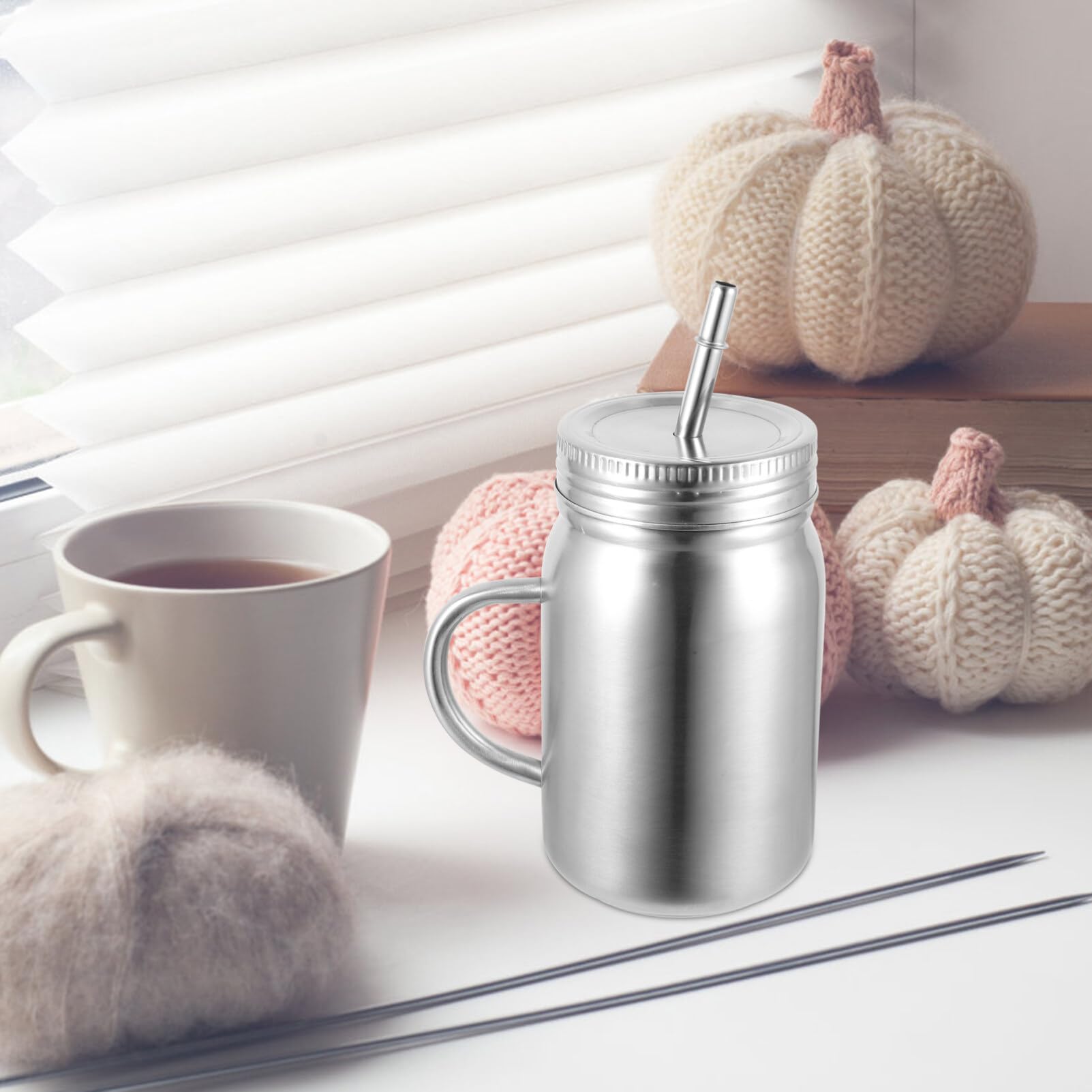 ABOOFAN Stainless Steel Mason Jar Unbreakable Tumblers Single Double Walled Dishwasher Safe Drinking Travel Mugs with Lids and Straws for Beverages 700ML