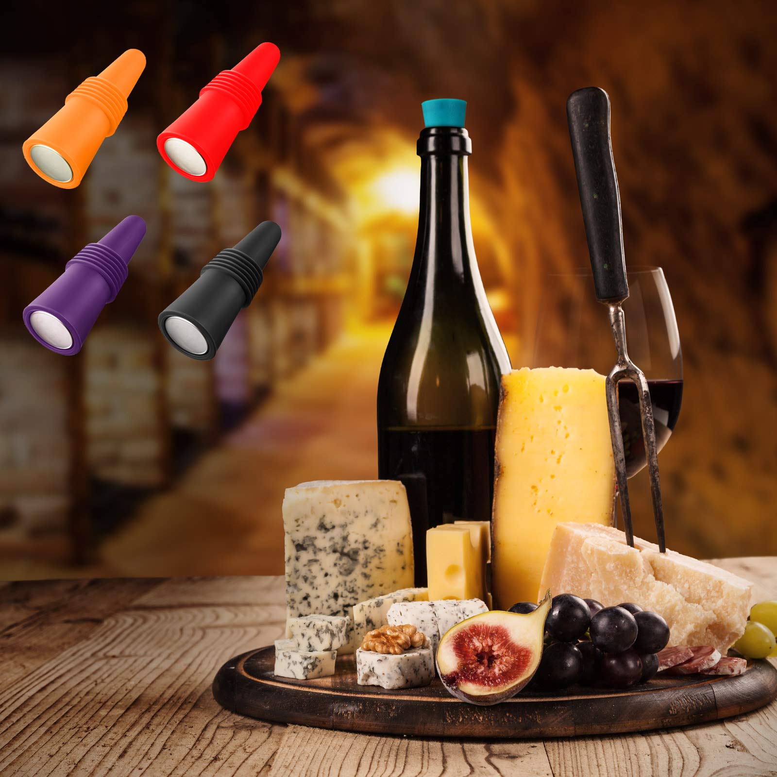 Tapón para botella de vino, sellador de botellas de silicona, tapón de tapón de goma para vino con agarre que mantiene la frescura a prueba de fugas para bar, cocina, fiesta de vacaciones, 6