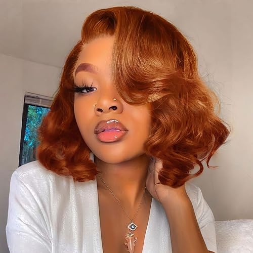 mscoco Bob Wig Human Hair Glueless 5×6 Reddish Brown Body Wave HD Lace Front Wigs Human Hair Pre-bleached knots Wear and Go Bob Wig Human Hair for Black Women Body Wave Human Hair Wig