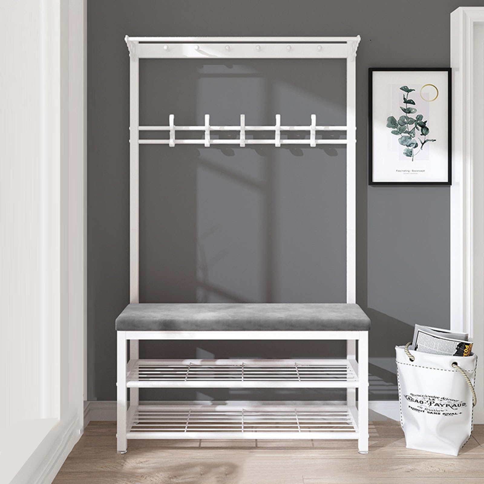 GHFXSCV Industrial Coat Rack with Shoe Sto Bench - Freestanding Entryway nizer with Hoo for Smals, Hall Tree Fur for Entryway and Mudroom