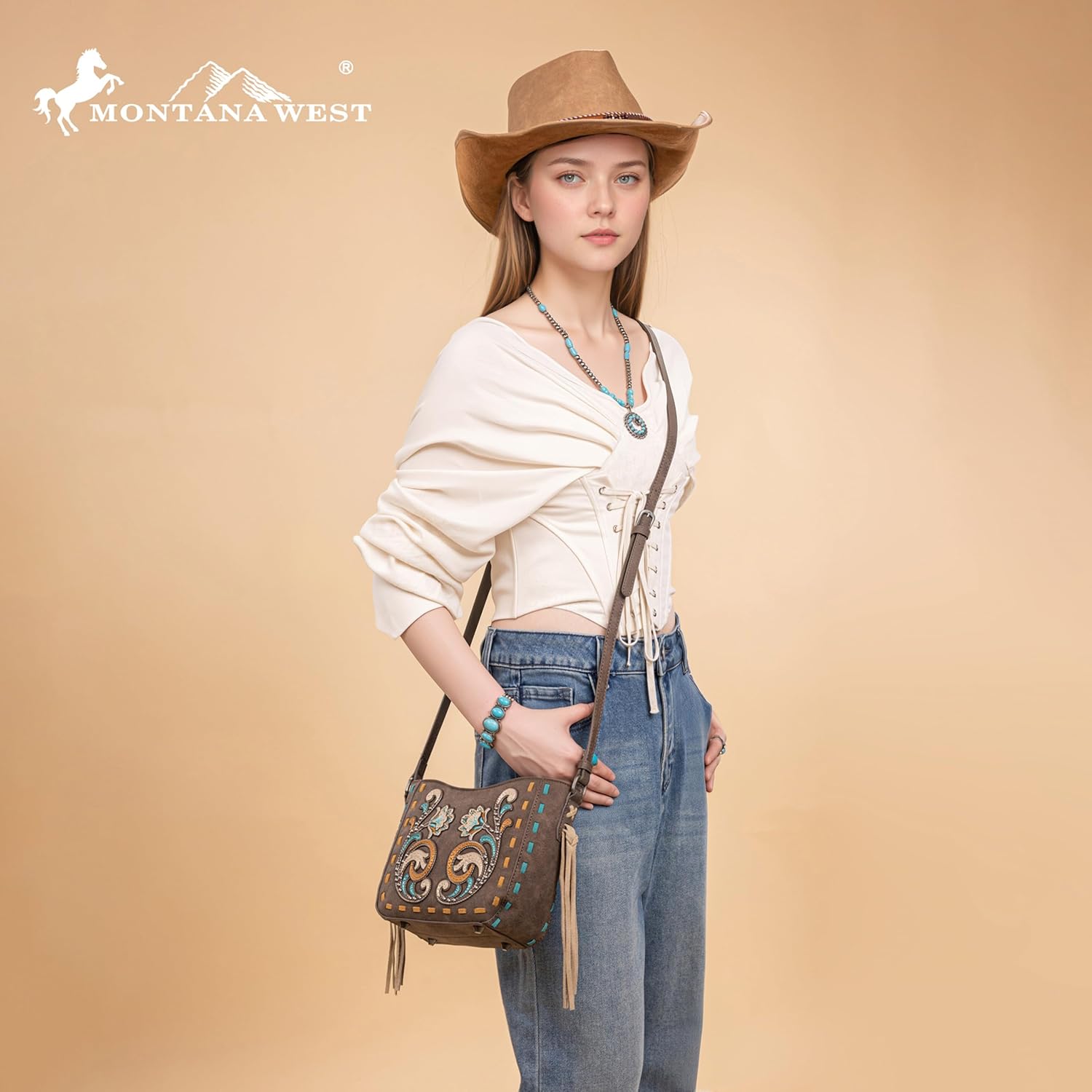 Montana West Western Crossbody Bags for Women Embroidered Vintage Floral HandBag With Tassels - Image 2