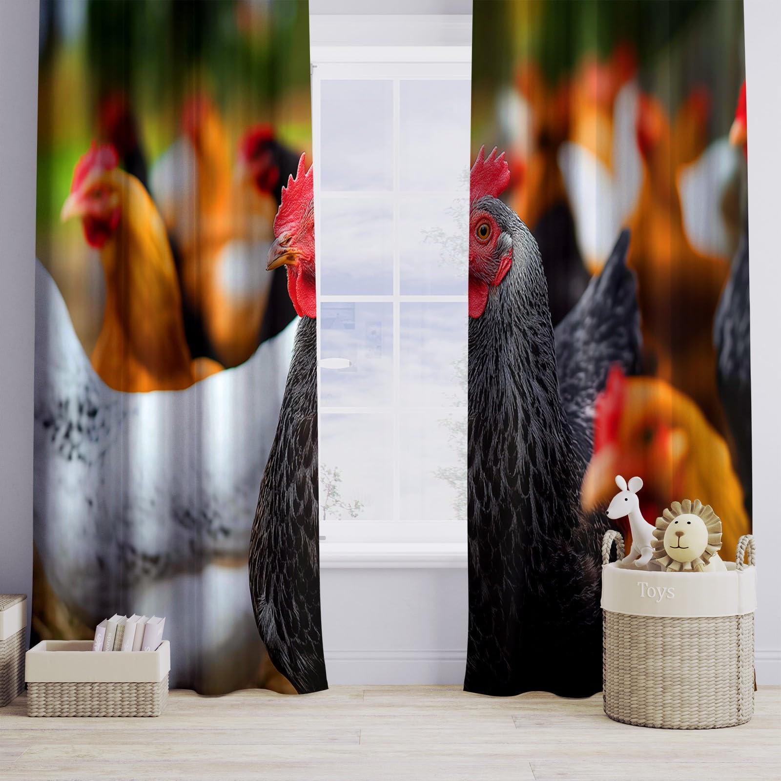 Generisch Nutztiere Hühner 2er Set Verdunkelungsvorhänge mit Ösen, Landhausstil Blickdicht Thermo Isoliert Vorhänge für Wohnzimmer & Schlafzimmer, HxB 166 x 75 cm