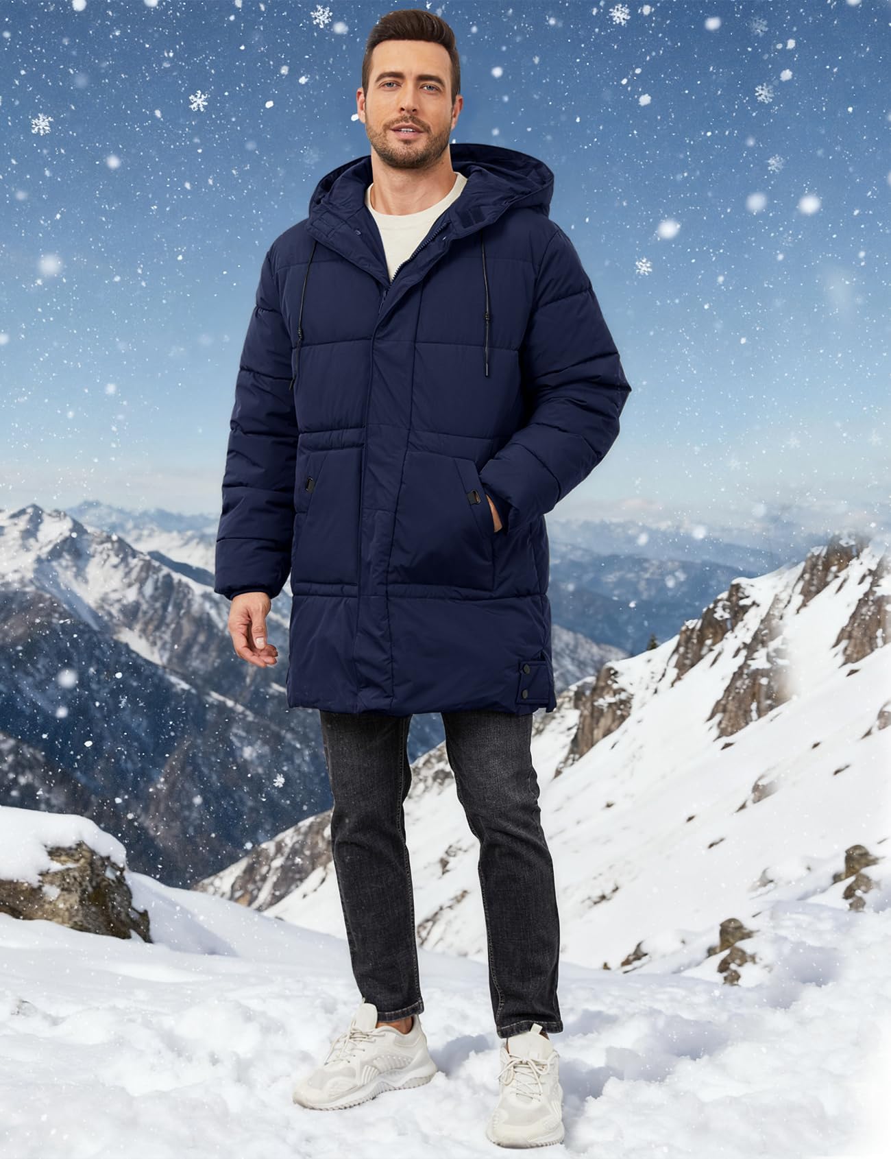 Gihuo Piumino lungo da uomo invernale caldo con cappuccio giacca trapuntata con zip imbottita cappotti capispalla