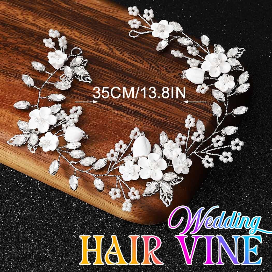 GORAIS Flower Wedding Hair Vine Crystal Bridal Hair Accessories Pearl Bride Hair Pieces for Women and Girls - Image 2