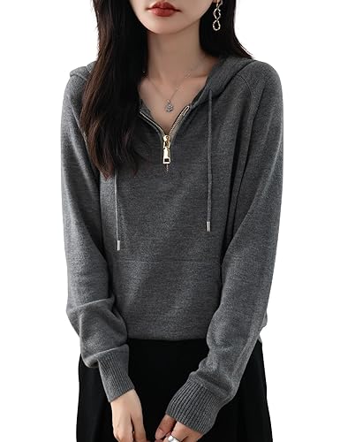 Women's Merino Wool Blend Hoodies 2025 Fall Winter Sweatshirt Crewneck