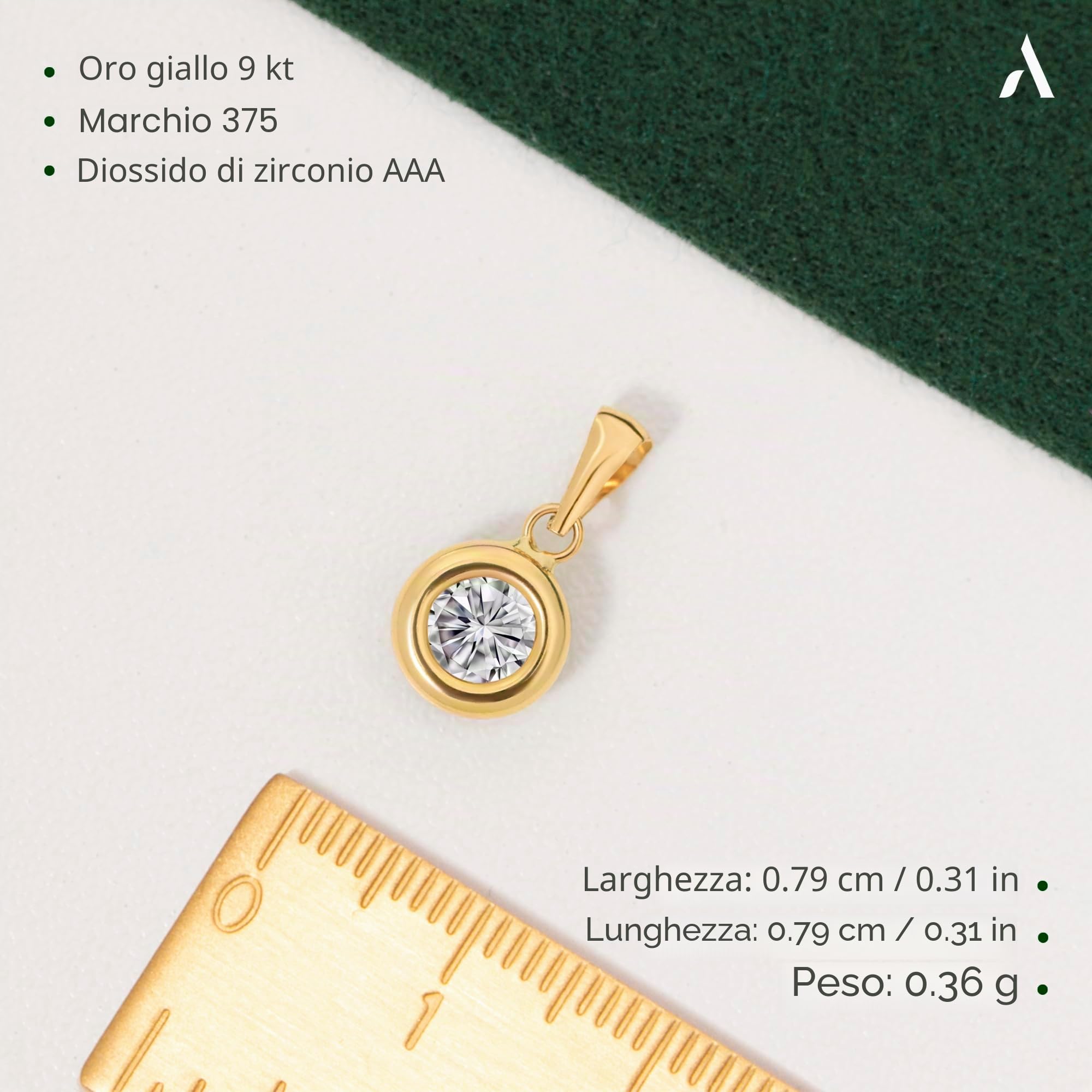 Amberta Allure - Ciondolo da donna con zirconi in oro 9 carati