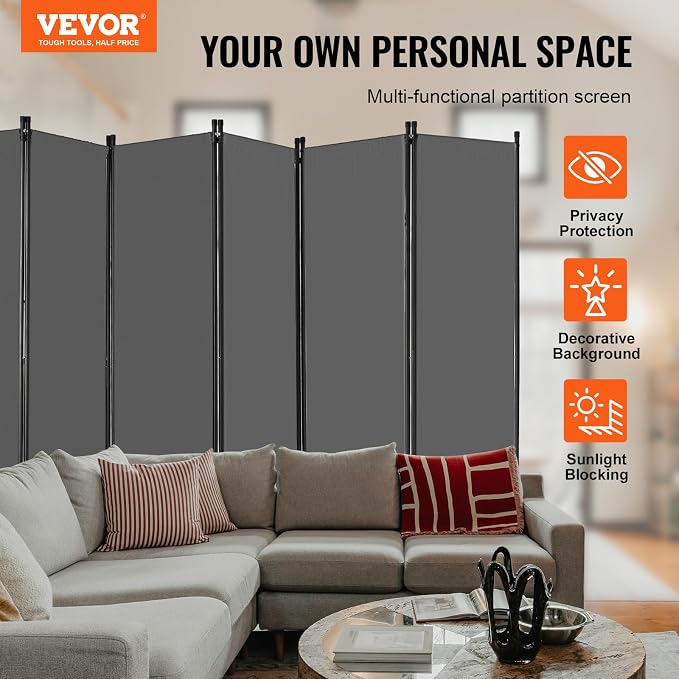 Divisor de habitación VEVOR, biombo de 6 paneles plegable para privacidad y separación de ambientes, color gris miniatura 4