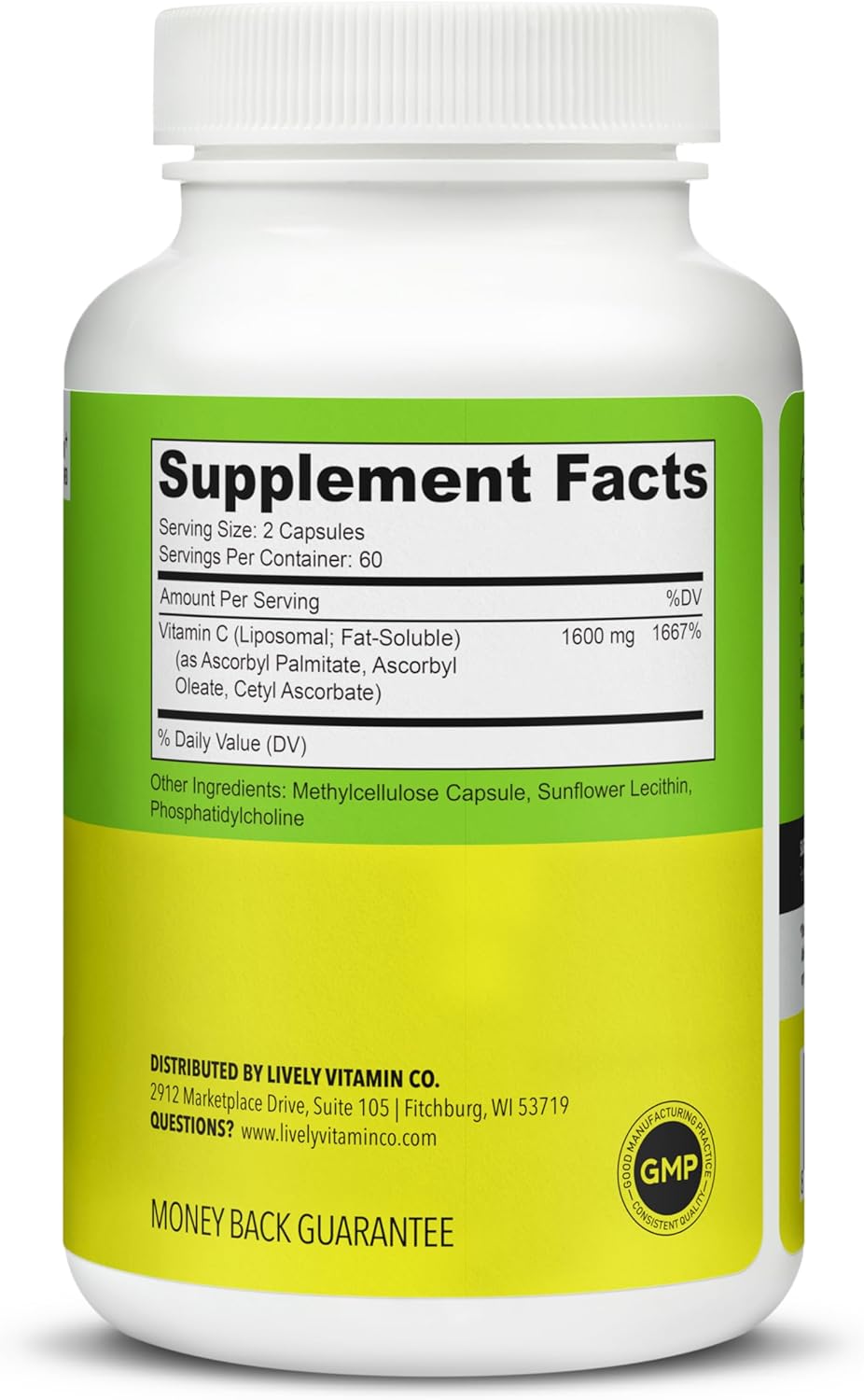 LIVELY VITAMIN CO. Citrus Kick - Immune Function - Improved Immunity for Cold Flu Illness & Sickness - Liposomal Vitamin C - Sunflower Lecithin - Highly Absorbable - Collagen Synthesis - 120 Capsules