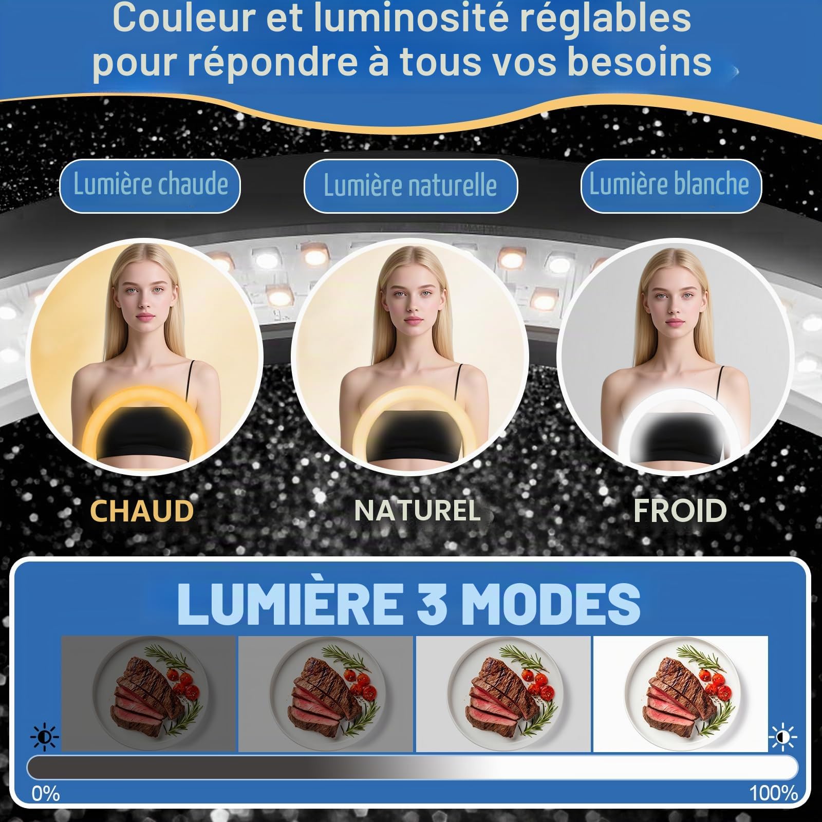 Hivexagon Support de téléphone de bureau suspendu avec anneau lumineux de 15 cm et base lestée, hauteur réglable de 50 à 130 cm, pour enregistrement vidéo, photographie, maquillage,diffusion en direct